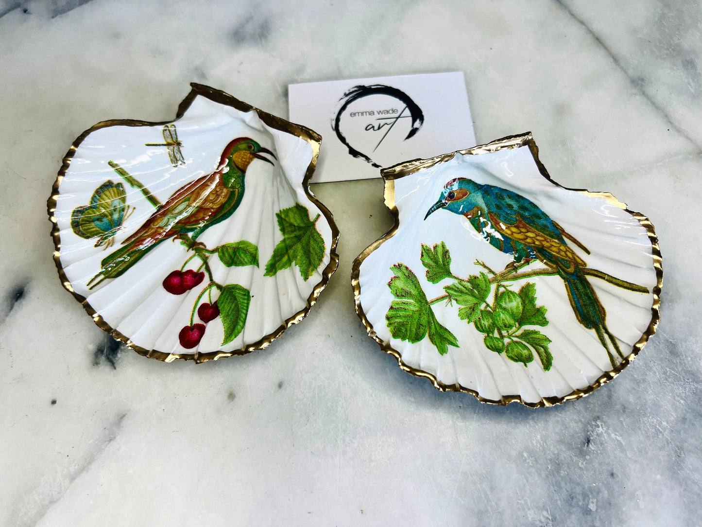 gifts for her, decorated dish, jewellery trinket dish, bird lover gift, handmade dish, shell ornament, trinket box, bird ornaments, coastal gifts, coastal art, home decor, shell decorations, shell decor, decorative accessories, gifts for women