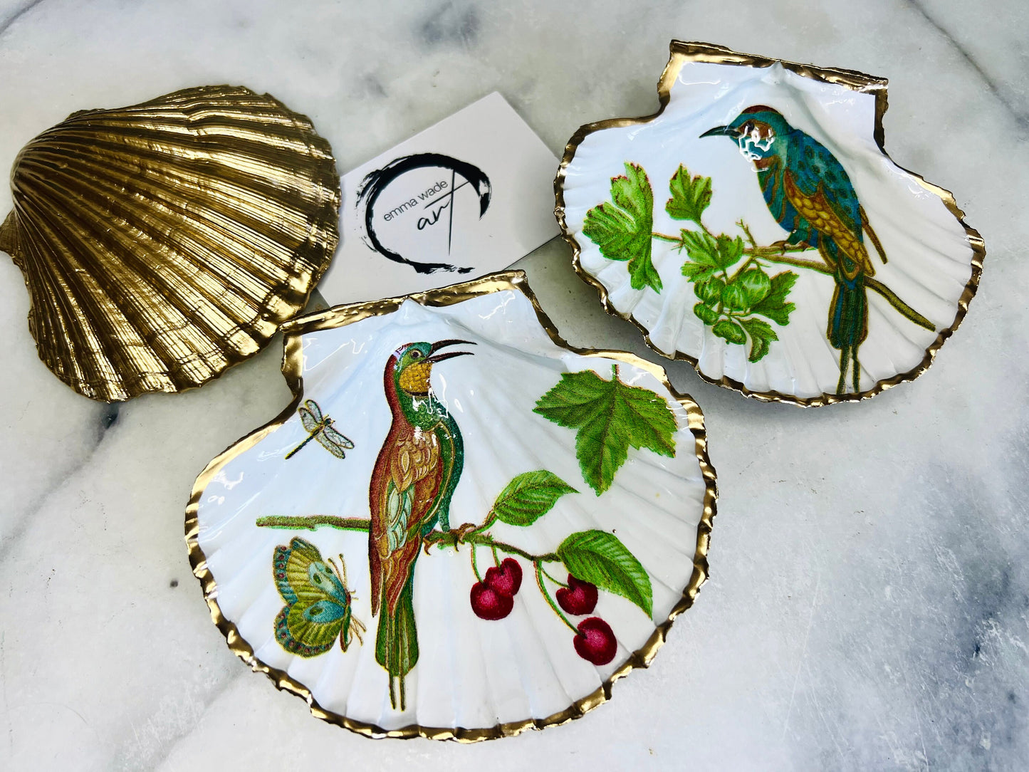 gifts for her, decorated dish, jewellery trinket dish, bird lover gift, handmade dish, shell ornament, trinket box, bird ornaments, coastal gifts, coastal art, home decor, shell decorations, shell decor, decorative accessories, gifts for women