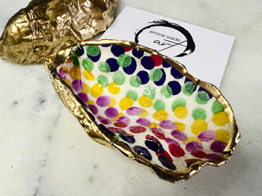 Gifts for her, rainbow gift, Coastal decor, oyster trinket dish, Ring holder, Shell Jewellery box, Trinket and jewellery dish, Anniversary gift , Wedding gift ideas, Uk Coastal oyster shell decor, Emma Bridgewater, Coastal gift, emma Wade ART