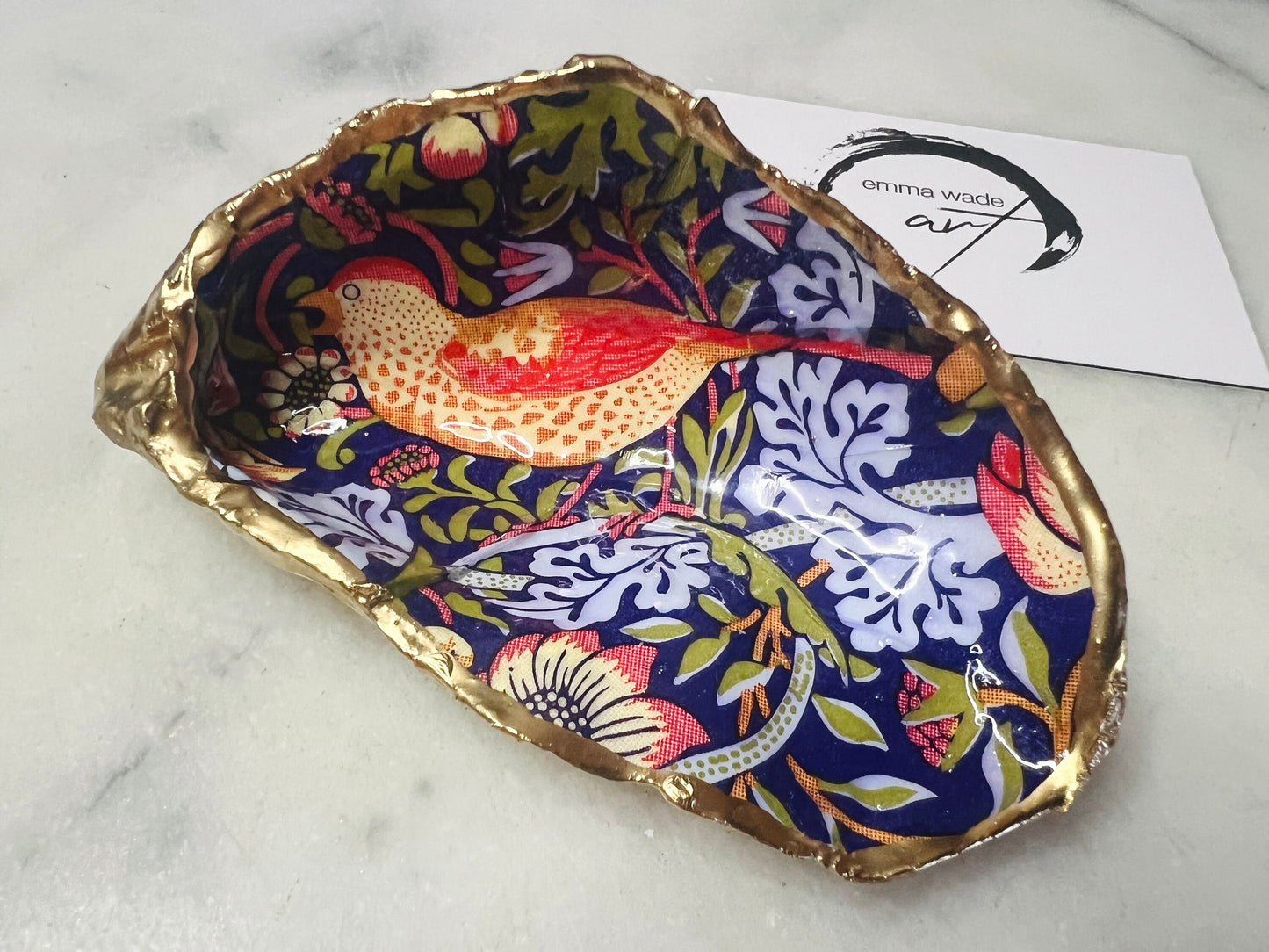 gift for her, decorated dish, jewelry trinket dish, oyster serving dish, oyster handmade dish, shell oyster ornament, oyster trinket box, strawberry thief gift, coastal gifts, coastal art, home ocean decor, shell decorations, shell decor, William morris strawberry thief, gifts for women, oyster ring box, oyster ring tray, William Morris decor, oyster jewelry dish, gold gilded dish, oyster serving dish, shell bathroom decor, bird lover gift, strawberry   gift, nature lovers gift, EmmaWadeART