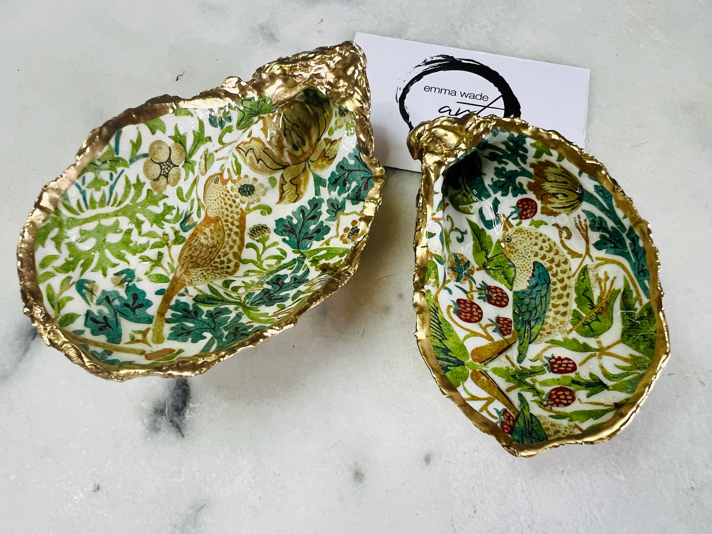 Gift for her, Gift for him, Spring gift, decoupaged oyster shell, oyster Ring holder, Shell oyster Jewellery dish, oyster Trinket dish, flower gift, Anniversary gift , Wedding gift, gift for Mum, Coastal decor, flower shell dish, EmmaWadeART, nature lover gift, Ring Holder William Morris,  Proposal Gift, stawberry thief William Morris, oyster Trinket Dish by Emma Wade ART, Coastal Triptych, UK shell ART, William Morris Ring tray, gold gilded trinket dish, ring bearer dish, strawberry ring dish