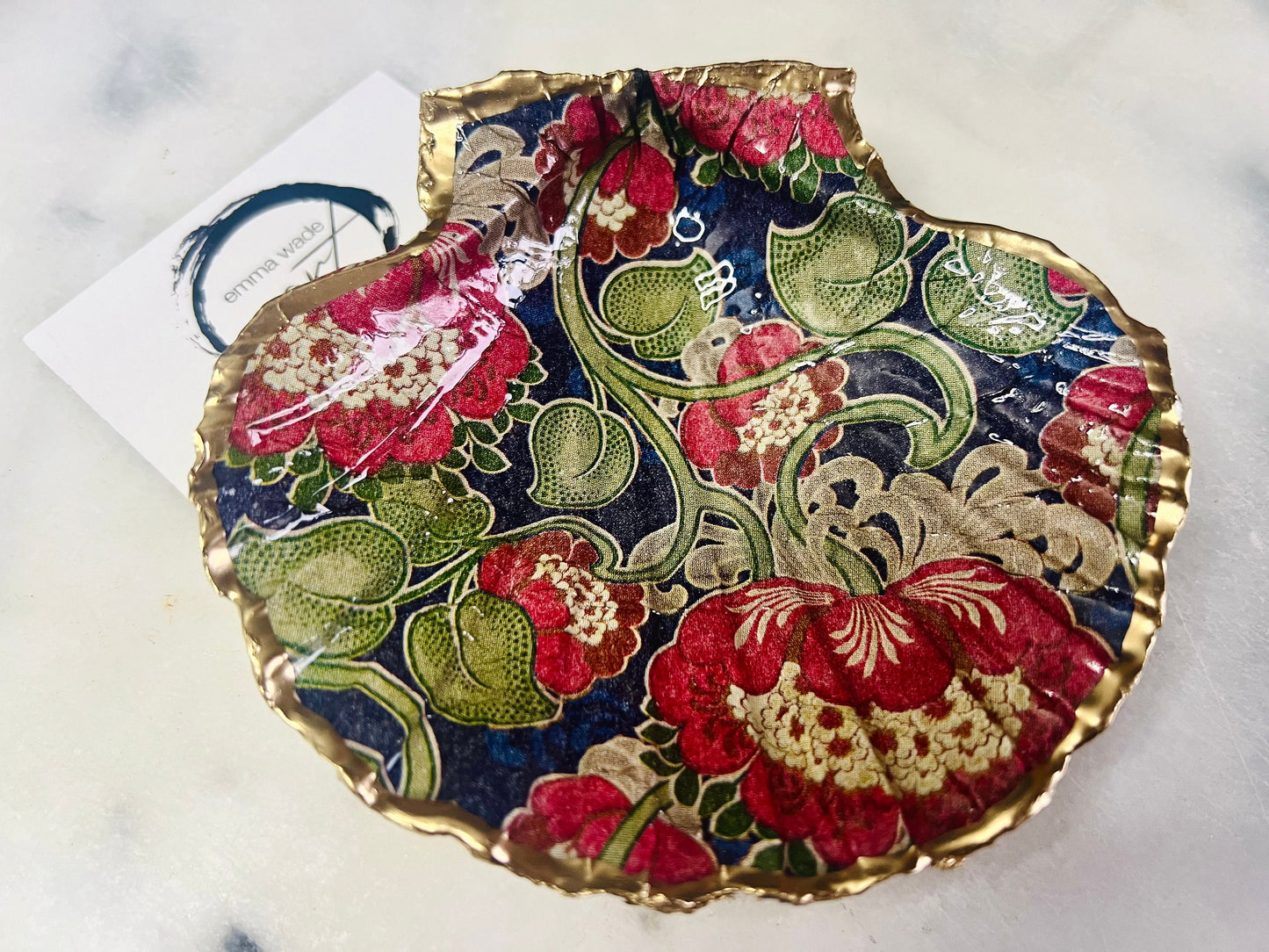 Gifts for her, Coastal gift, Spring gift, decoupaged Scallop shell, Ring holder, Shell scallop box, Retro Flower Ornament, Anniversary gift, Retro gift, retro decor, shell decor, Mothers Day gift, Coastal shell decor, https://emmawadeart.etsy.com/