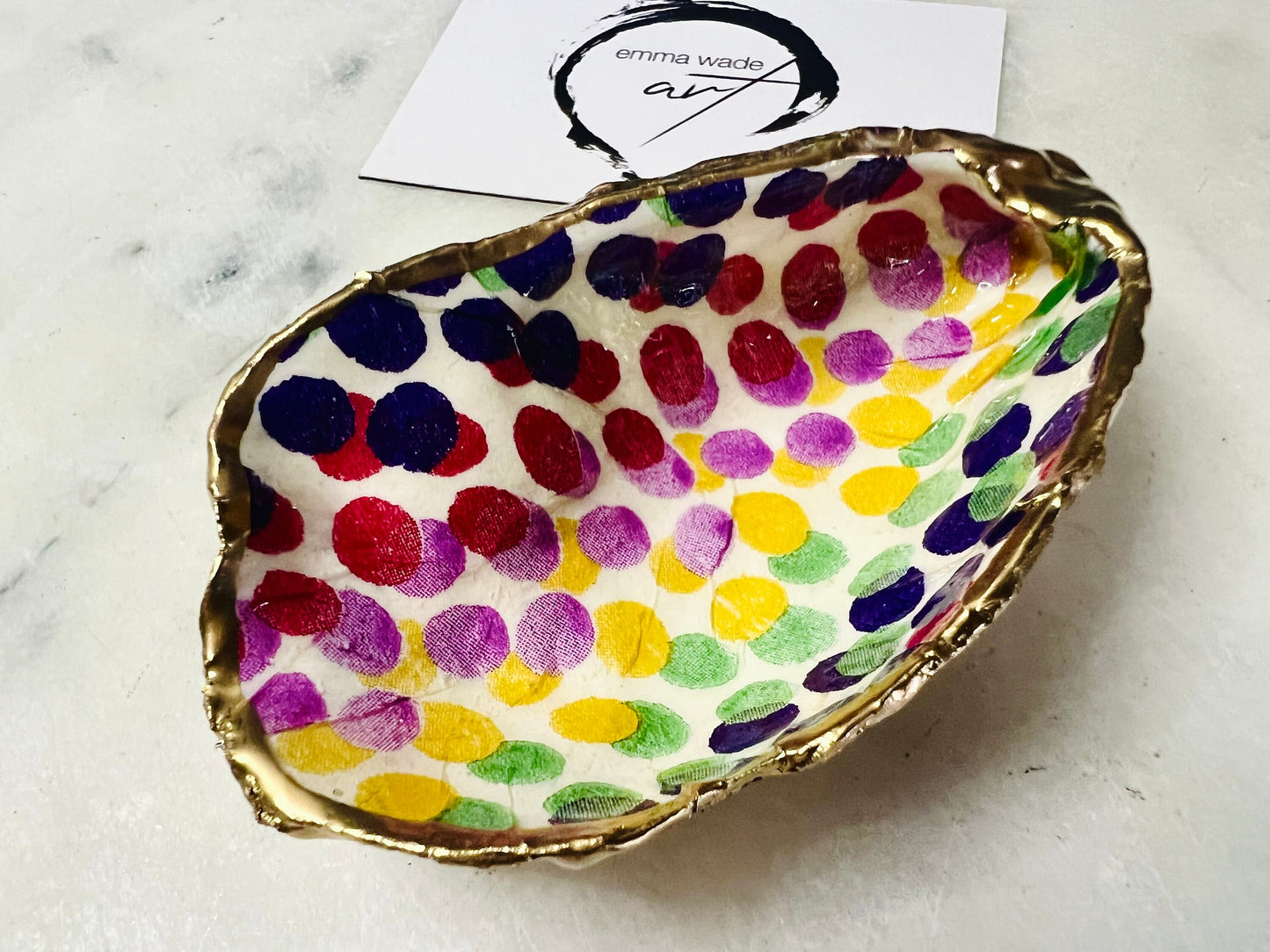 Gifts for her, rainbow gift, Coastal decor, oyster trinket dish, Ring holder, Shell Jewellery box, Trinket and jewellery dish, Anniversary gift , Wedding gift ideas, Uk Coastal oyster shell decor, Emma Bridgewater, Coastal gift, emma Wade ART