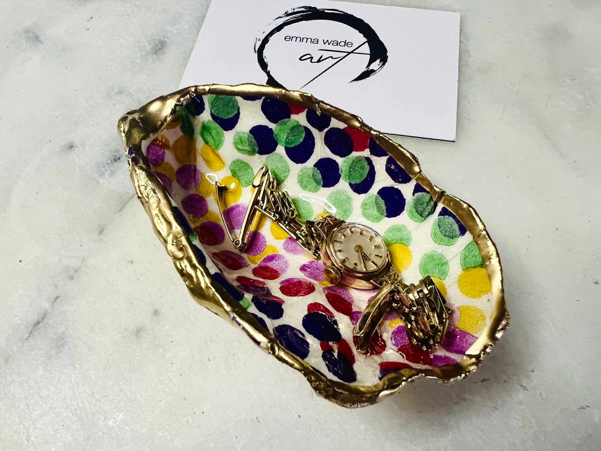 Gifts for her, rainbow gift, Coastal decor, oyster trinket dish, Ring holder, Shell Jewellery box, Trinket and jewellery dish, Anniversary gift , Wedding gift ideas, Uk Coastal oyster shell decor, Emma Bridgewater, Coastal gift, emma Wade ART