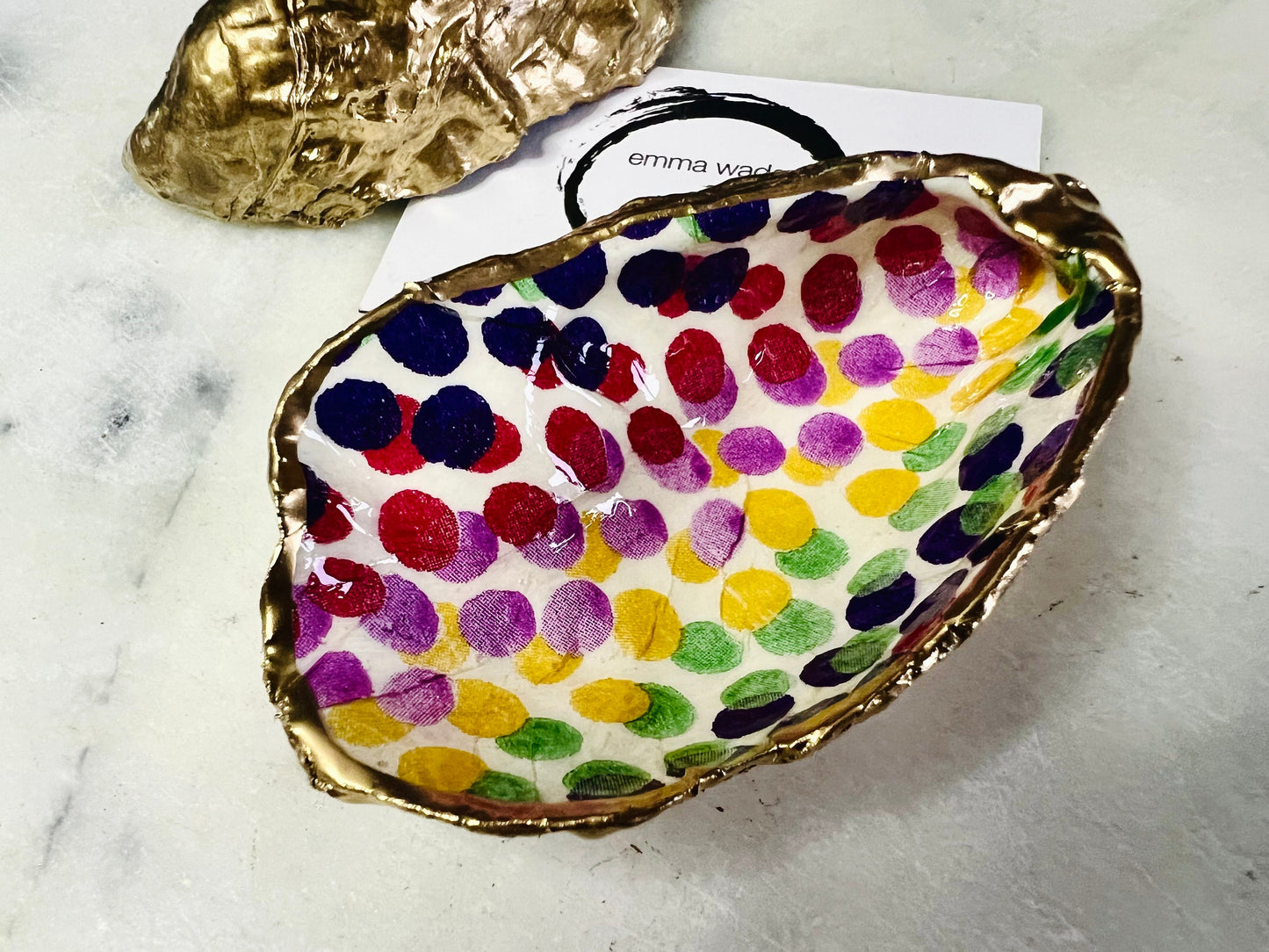Gifts for her, rainbow gift, Coastal decor, oyster trinket dish, Ring holder, Shell Jewellery box, Trinket and jewellery dish, Anniversary gift , Wedding gift ideas, Uk Coastal oyster shell decor, Emma Bridgewater, Coastal gift, emma Wade ART