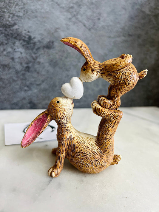 Rabbit shelf ornament with baby bunny figure, cute animal figurine gift, Easter bunny decoration, woodland rabbit ornament, polyresin home décor, bunny ornament gift for her, nature inspired rabbit statue, shelf and mantel ornament, animal lover gift, rustic bunny decoration, Easter gift idea, new home gift, rabbit figurine UK, bunny and baby ornament keepsake.