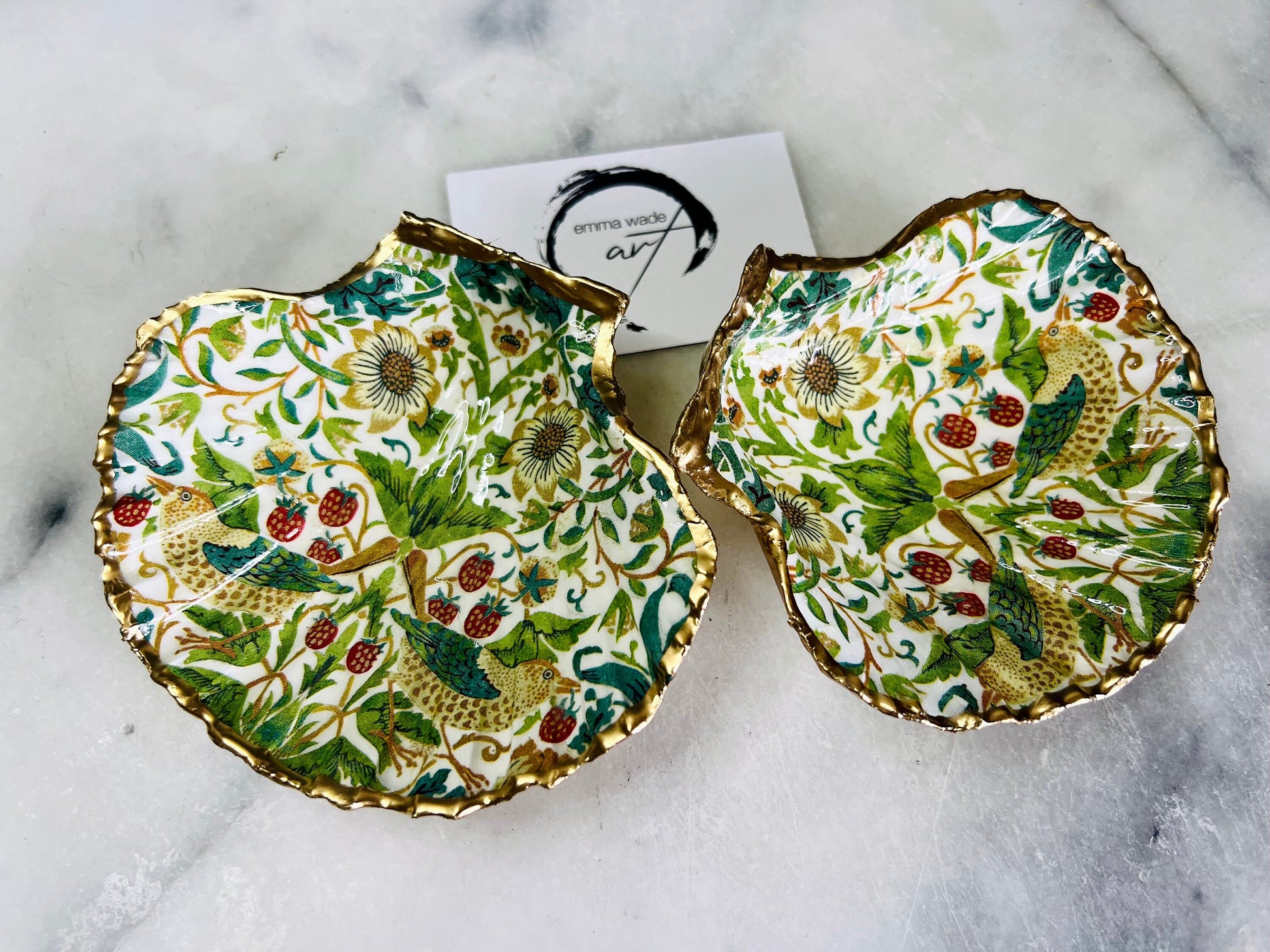 William Morris Green Strawberry Thief Scallop Trinket Dish: Shell Ring Tray, Heritage Gift, Floral Ring Holder