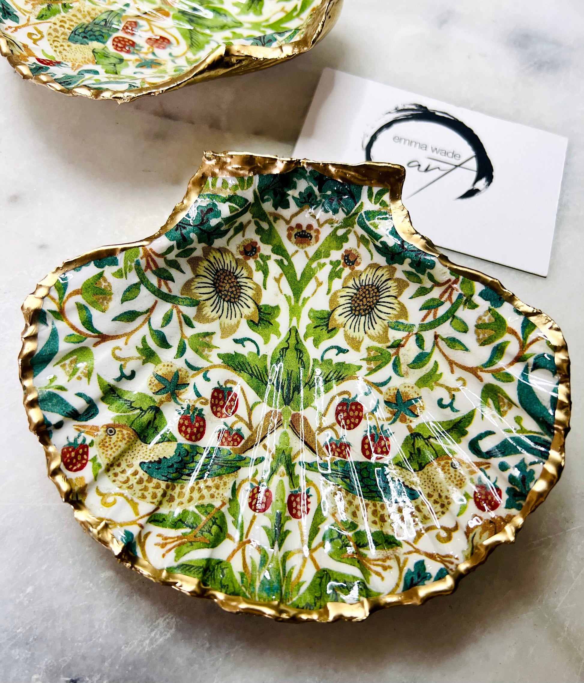 William Morris Green Strawberry Thief Scallop Trinket Dish: Shell Ring Tray, Heritage Gift, Floral Ring Holder