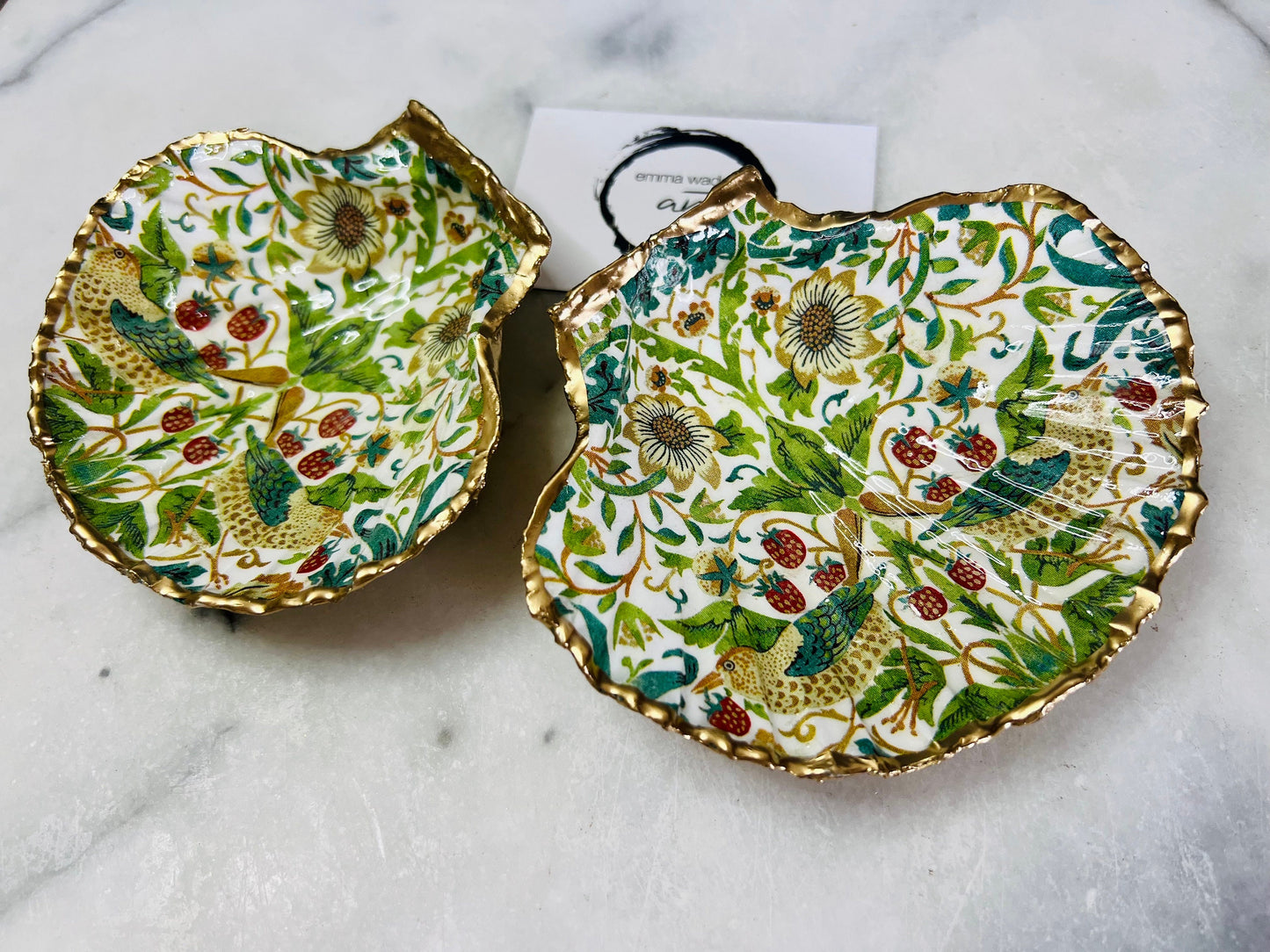 William Morris Green Strawberry Thief Scallop Trinket Dish: Shell Ring Tray, Heritage Gift, Floral Ring Holder