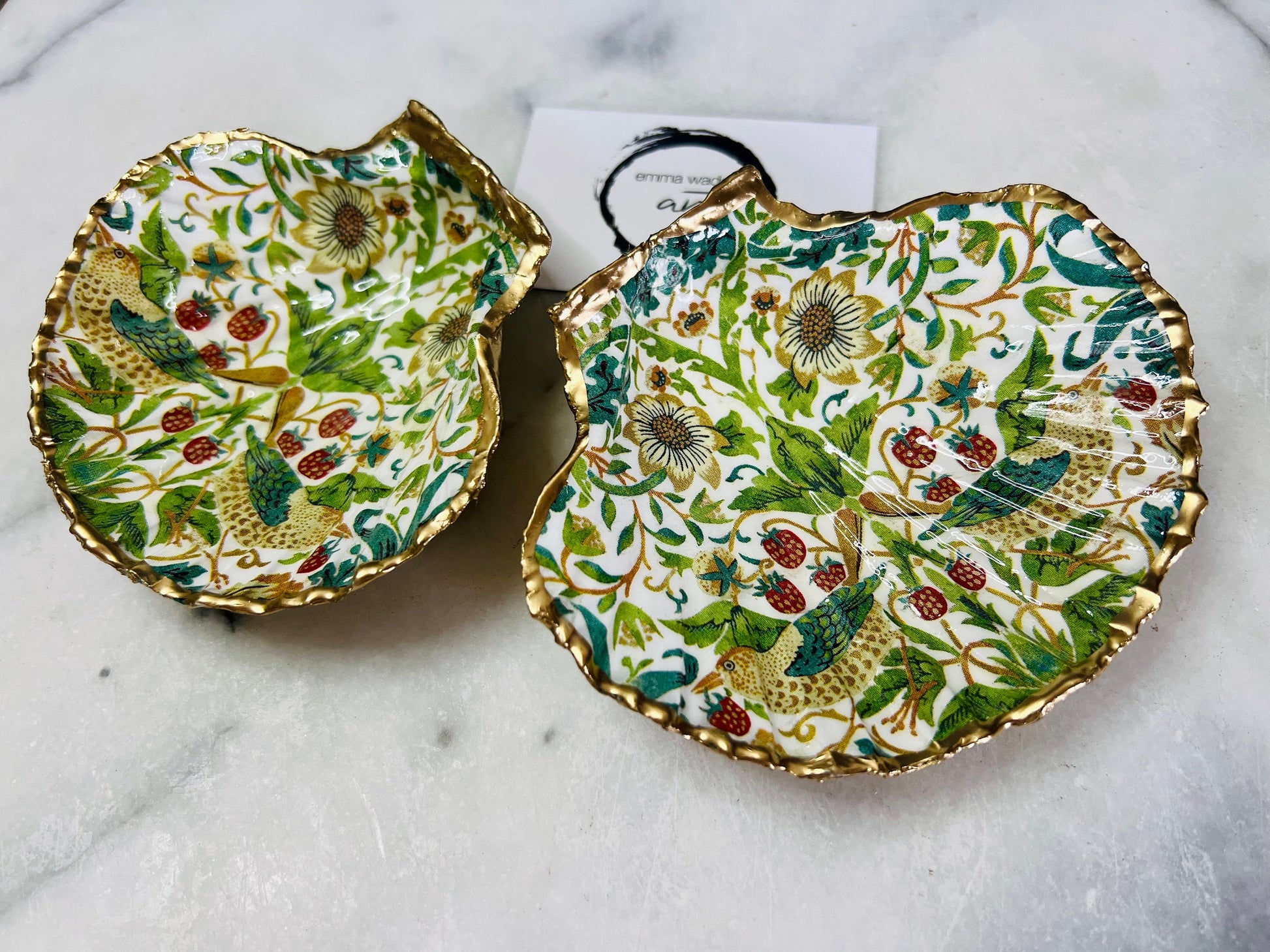 William Morris Green Strawberry Thief Scallop Trinket Dish: Shell Ring Tray, Heritage Gift, Floral Ring Holder