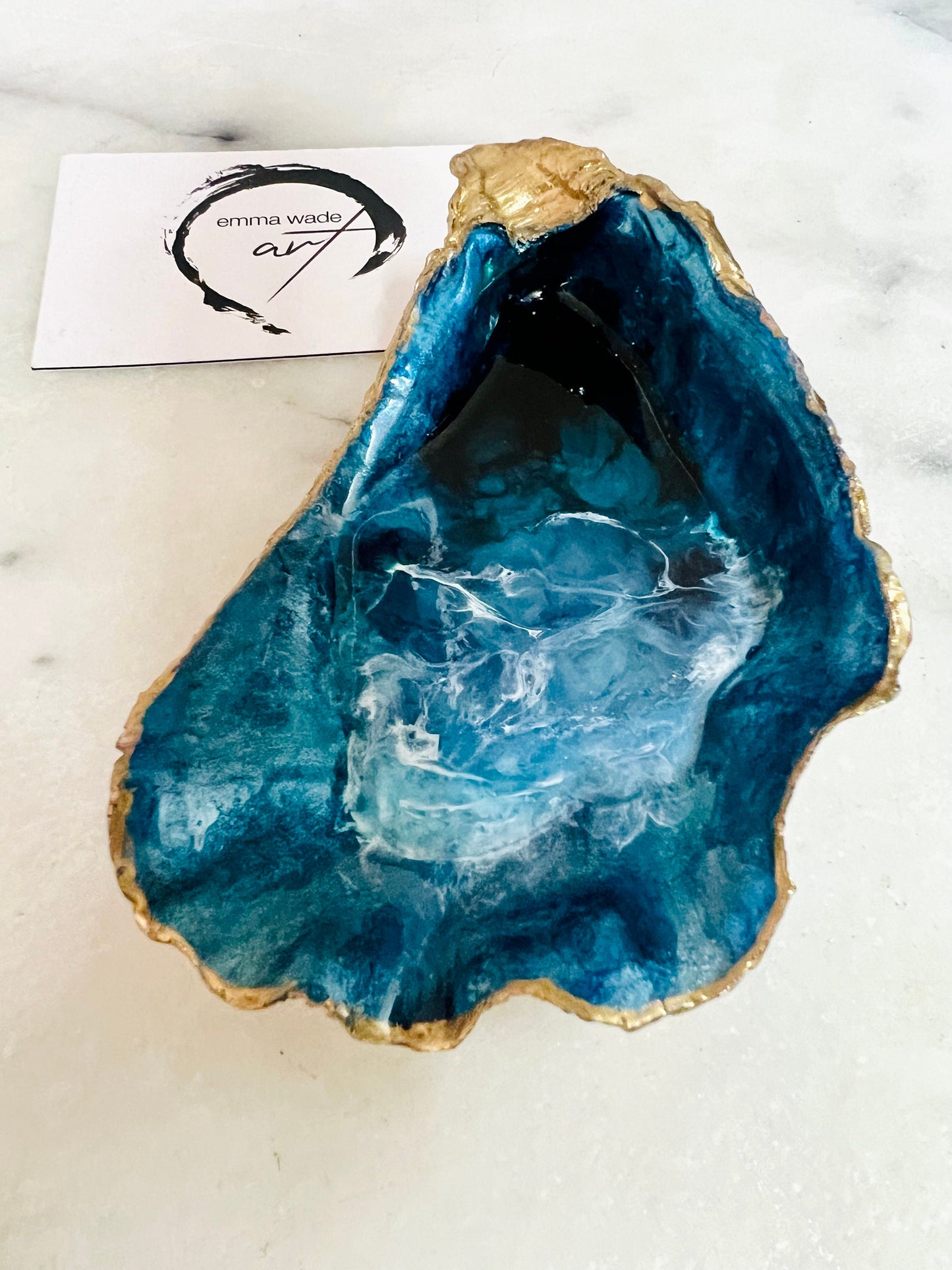 gifts for her, blue Ornament, trinket dish, serving dishes, blue dish, shell ornament, trinket box, salt and pepper dishes, coastal gifts, coastal decor, home decor, blue gift, shell decor, gift for Mum, oyster ornament, EmmaWadeART, coastal art,