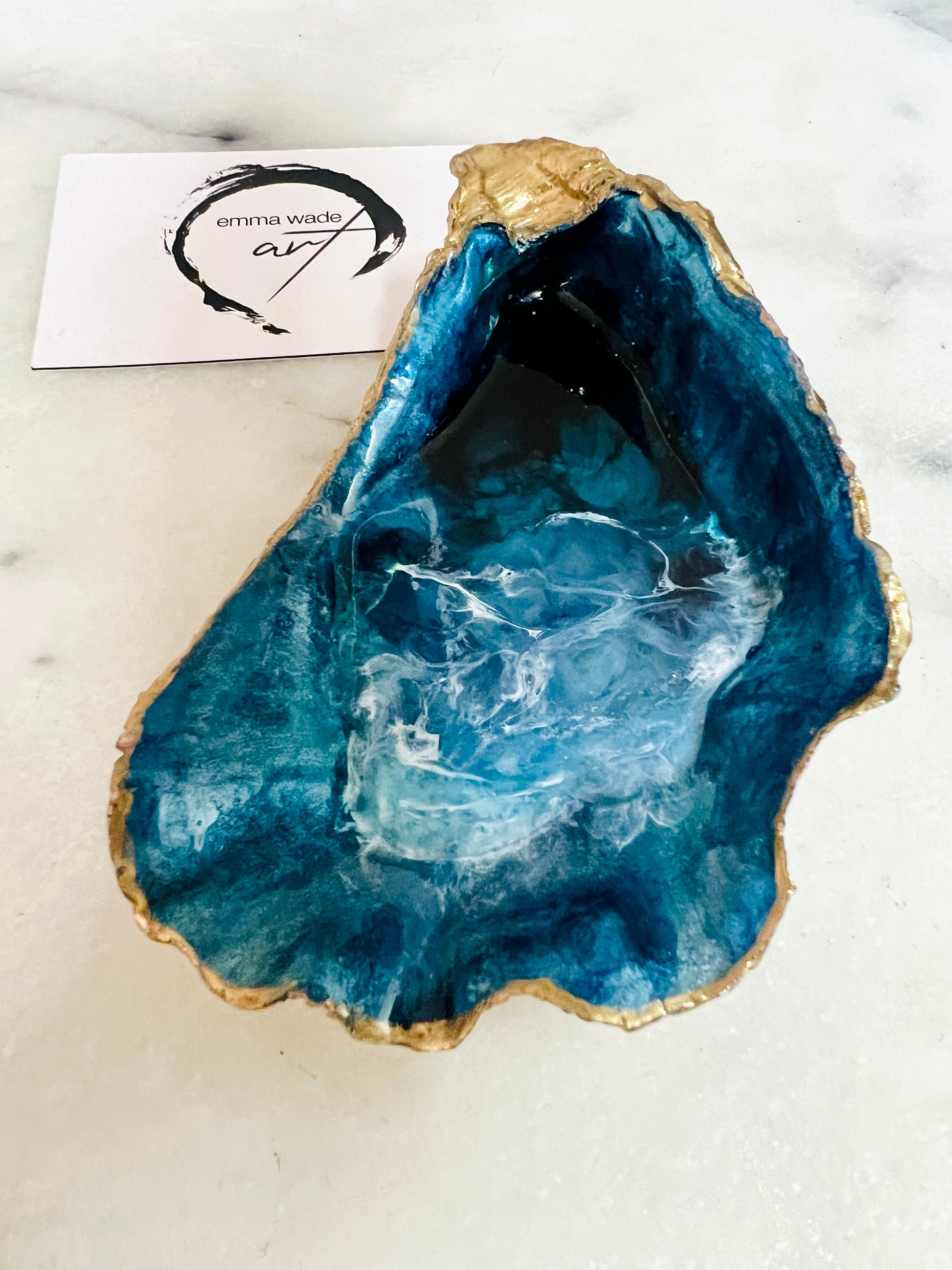 gifts for her, blue Ornament, trinket dish, serving dishes, blue dish, shell ornament, trinket box, salt and pepper dishes, coastal gifts, coastal decor, home decor, blue gift, shell decor, gift for Mum, oyster ornament, EmmaWadeART, coastal art,