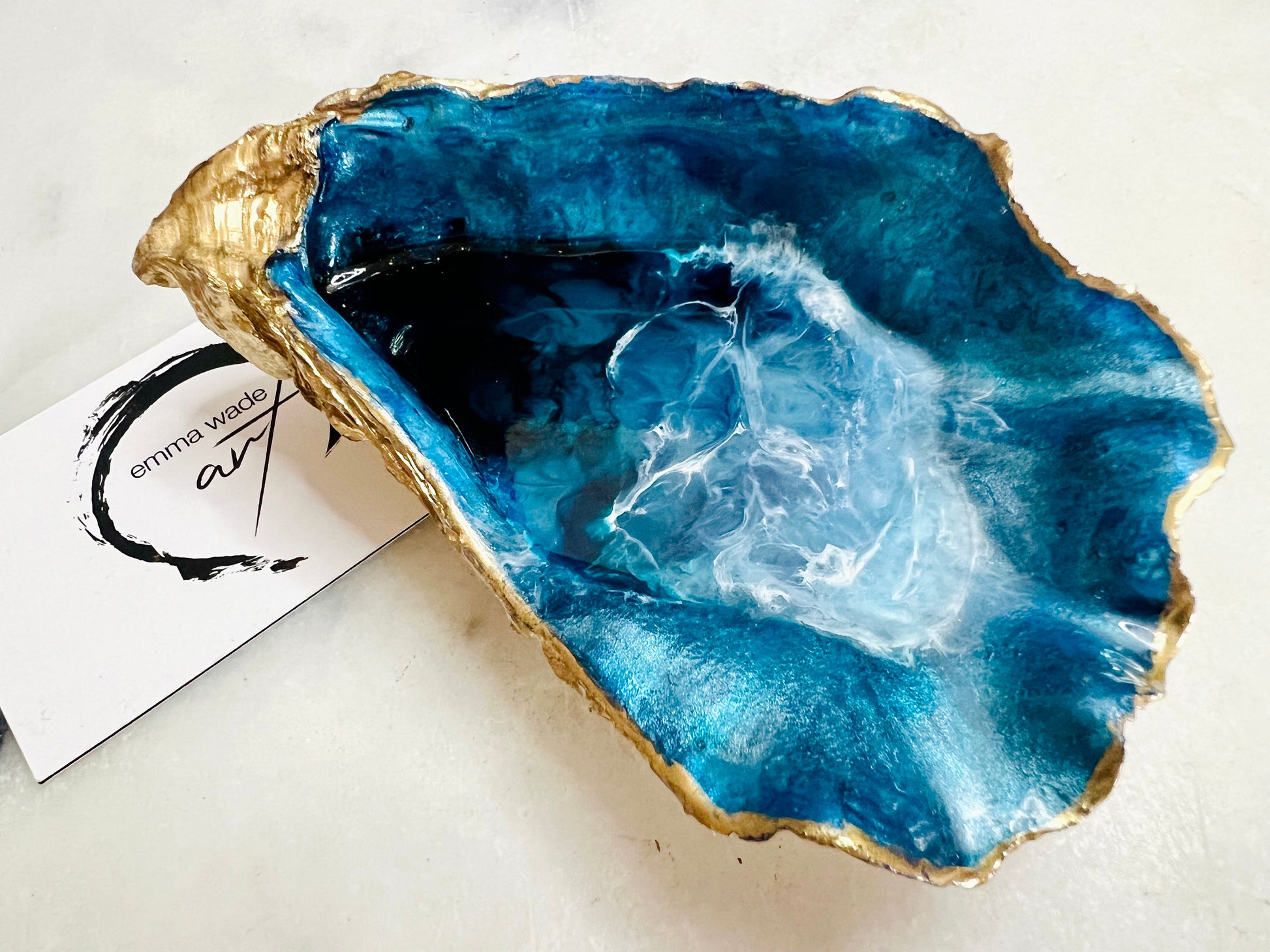 gifts for her, blue Ornament, trinket dish, serving dishes, blue dish, shell ornament, trinket box, salt and pepper dishes, coastal gifts, coastal decor, home decor, blue gift, shell decor, gift for Mum, oyster ornament, EmmaWadeART, coastal art,