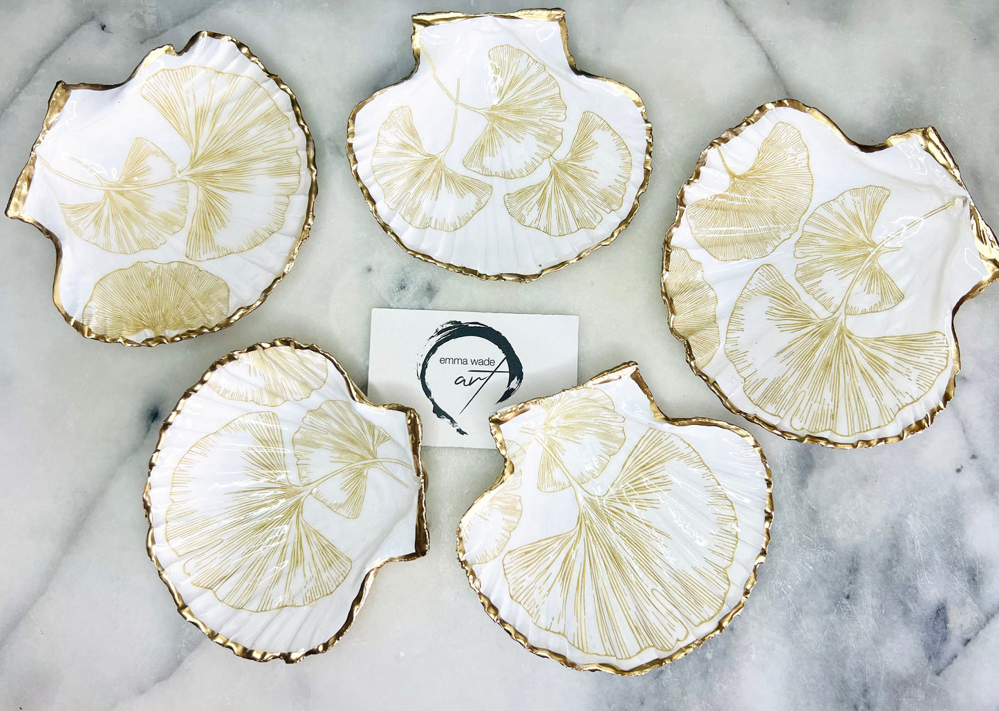 Ocean decor, gift for her, decoupage shell dish, Ocean decor, shell trinket dish, Gold Gingko decor, Shell dish, Jewellery dish, Ocean Art, Gift for him, Mothers Day gift, Easter gift, Chinese Decor, EmmawadeART,
