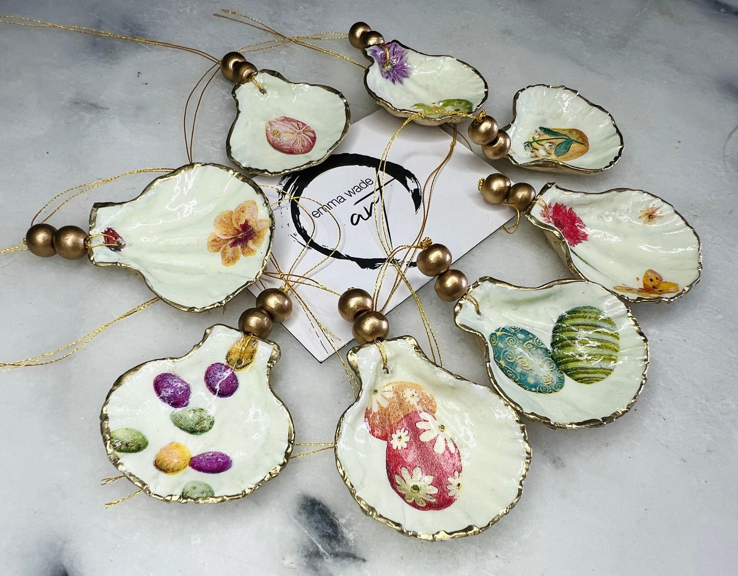 Gift for her, Gift for him, bee Spring hanging ornament, easter ornaments, Easter decoration, Easter gift, spring ornaments, Miniature scallop shells, egg gift, gardeners gift, nature lovers gift, Coastal decor, house warming gift, EmmaWadeART