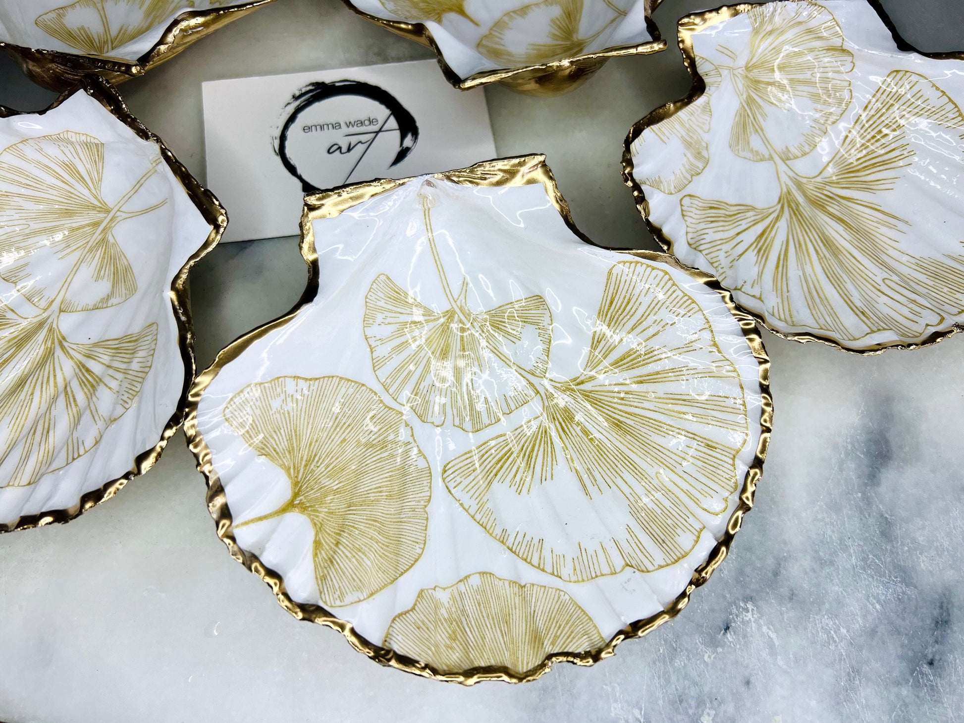 Ocean decor, gift for her, decoupage shell dish, Ocean decor, shell trinket dish, Gold Gingko decor, Shell dish, Jewellery dish, Ocean Art, Gift for him, Mothers Day gift, Easter gift, Chinese Decor, EmmawadeART,