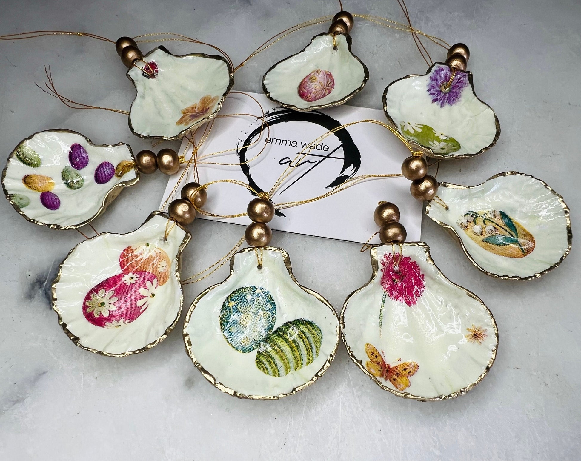 Gift for her, Gift for him, bee Spring hanging ornament, easter ornaments, Easter decoration, Easter gift, spring ornaments, Miniature scallop shells, egg gift, gardeners gift, nature lovers gift, Coastal decor, house warming gift, EmmaWadeART