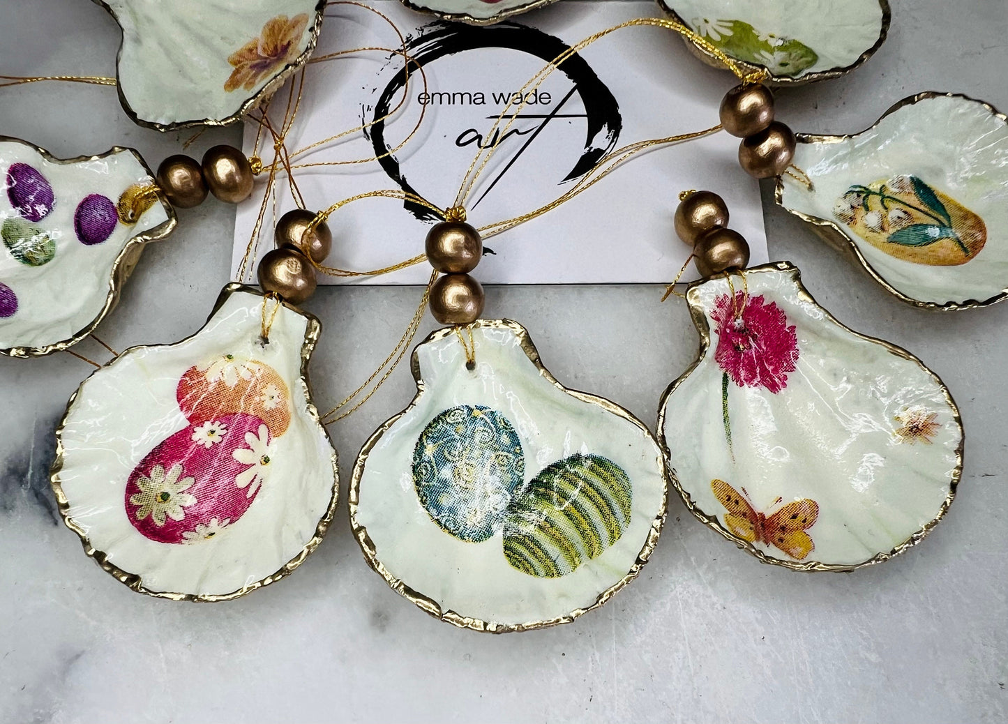 Gift for her, Gift for him, bee Spring hanging ornament, easter ornaments, Easter decoration, Easter gift, spring ornaments, Miniature scallop shells, egg gift, gardeners gift, nature lovers gift, Coastal decor, house warming gift, EmmaWadeART