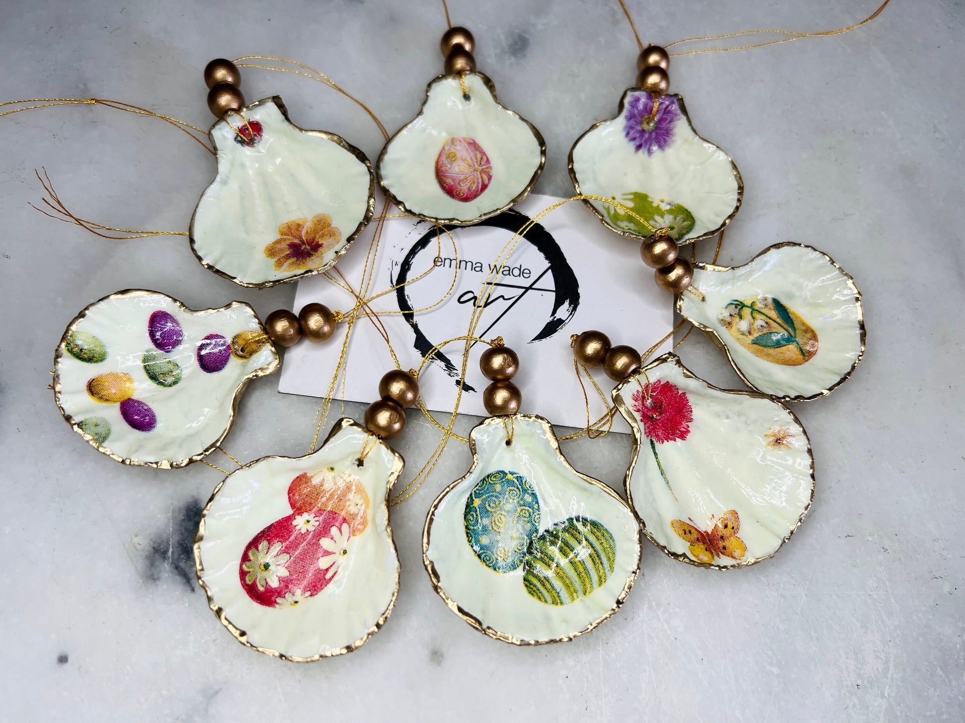 Gift for her, Gift for him, bee Spring hanging ornament, easter ornaments, Easter decoration, Easter gift, spring ornaments, Miniature scallop shells, egg gift, gardeners gift, nature lovers gift, Coastal decor, house warming gift, EmmaWadeART
