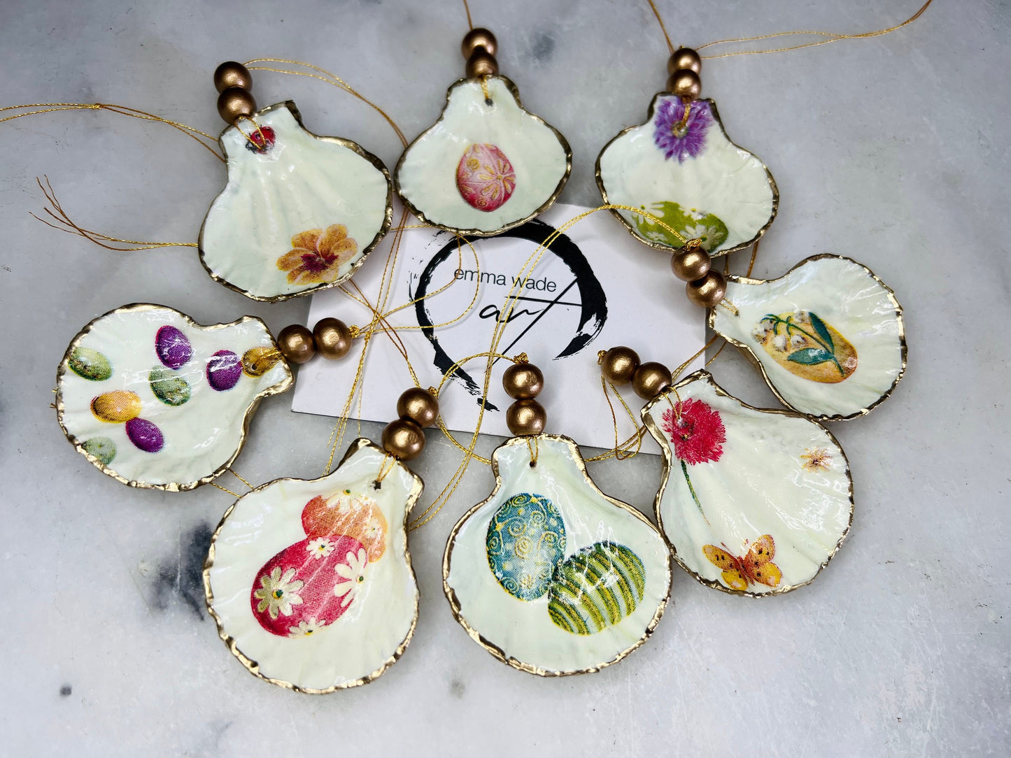 Gift for her, Gift for him, bee Spring hanging ornament, easter ornaments, Easter decoration, Easter gift, spring ornaments, Miniature scallop shells, egg gift, gardeners gift, nature lovers gift, Coastal decor, house warming gift, EmmaWadeART