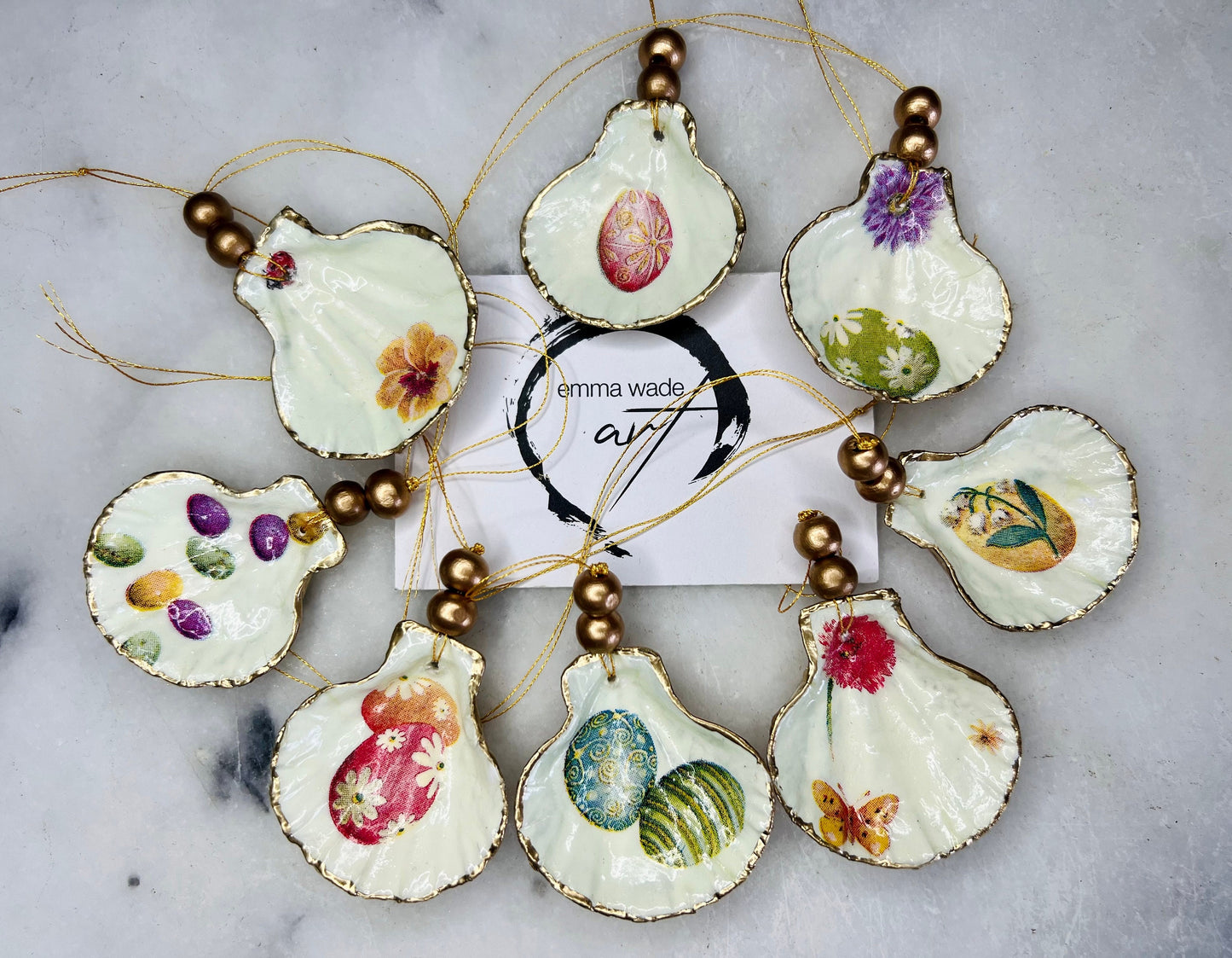 Gift for her, Gift for him, bee Spring hanging ornament, easter ornaments, Easter decoration, Easter gift, spring ornaments, Miniature scallop shells, egg gift, gardeners gift, nature lovers gift, Coastal decor, house warming gift, EmmaWadeART