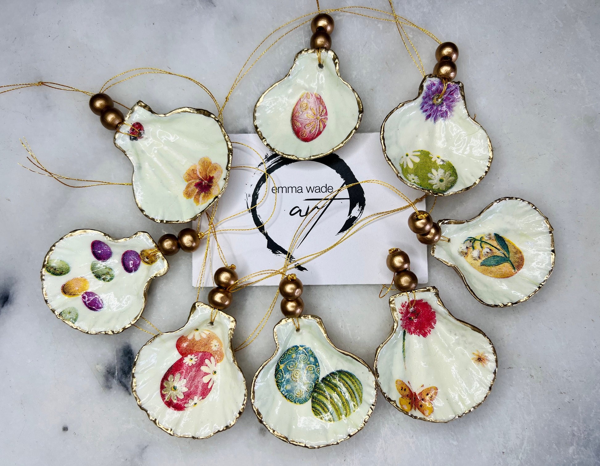 Gift for her, Gift for him, bee Spring hanging ornament, easter ornaments, Easter decoration, Easter gift, spring ornaments, Miniature scallop shells, egg gift, gardeners gift, nature lovers gift, Coastal decor, house warming gift, EmmaWadeART