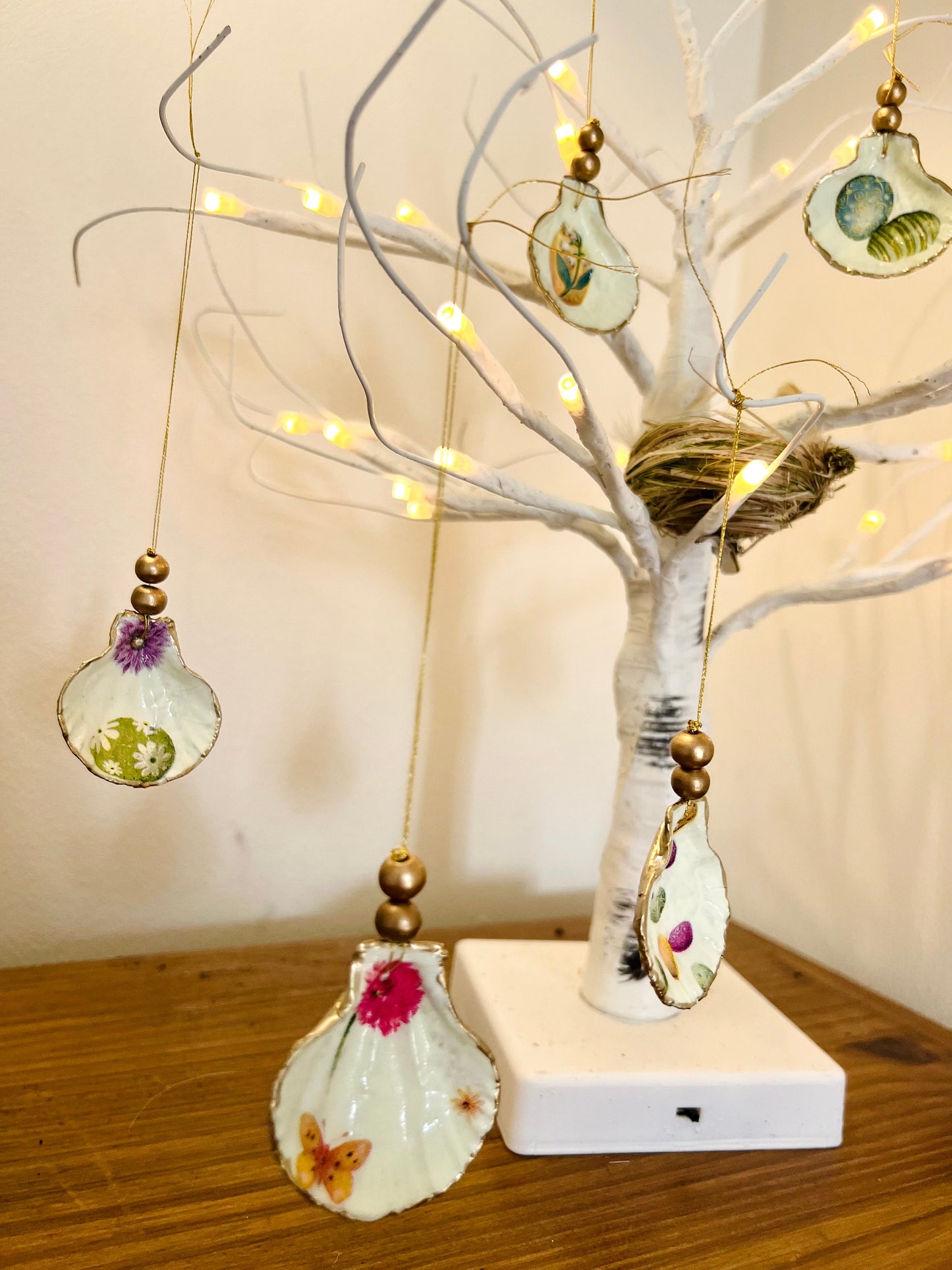 Gift for her, Gift for him, bee Spring hanging ornament, easter ornaments, Easter decoration, Easter gift, spring ornaments, Miniature scallop shells, egg gift, gardeners gift, nature lovers gift, Coastal decor, house warming gift, EmmaWadeART
