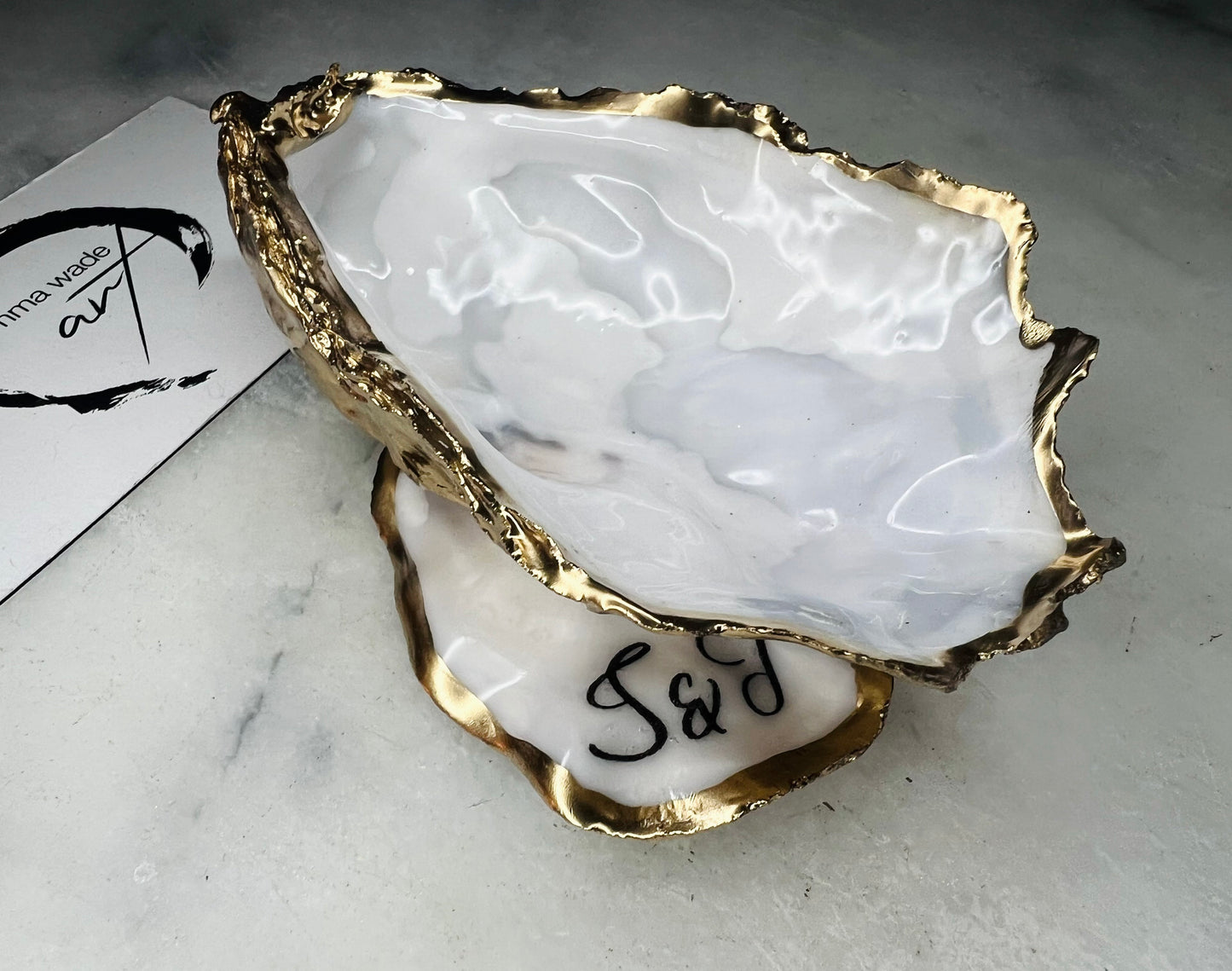 Gold Leaf Oyster Shell Ring Dish: Dorset Pearl Jewelry Ring Holder, Proposal Gift, Personalised