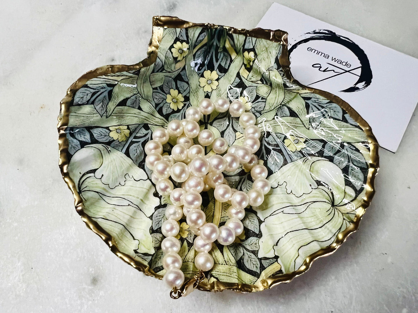 William Morris Pimpernel UK Scallop Shell Dish: Gilded Gold Leaf Jewelry Trinket Dish, Heritage Gift, Floral Gift