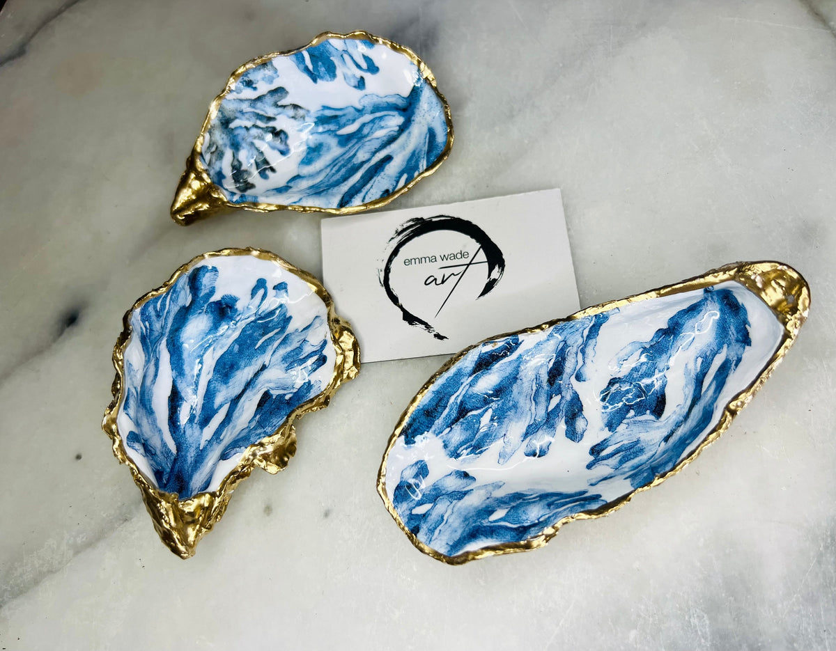 gifts for her, trinket dish, nature lover gift, blue and white gift, hand painted shell ornament, trinket box, coastal gifts, coastal art, home decor, shell decorations, shell decor, seaweed dish, fishing gift for him, bridesmaid gift, EmmawadeART