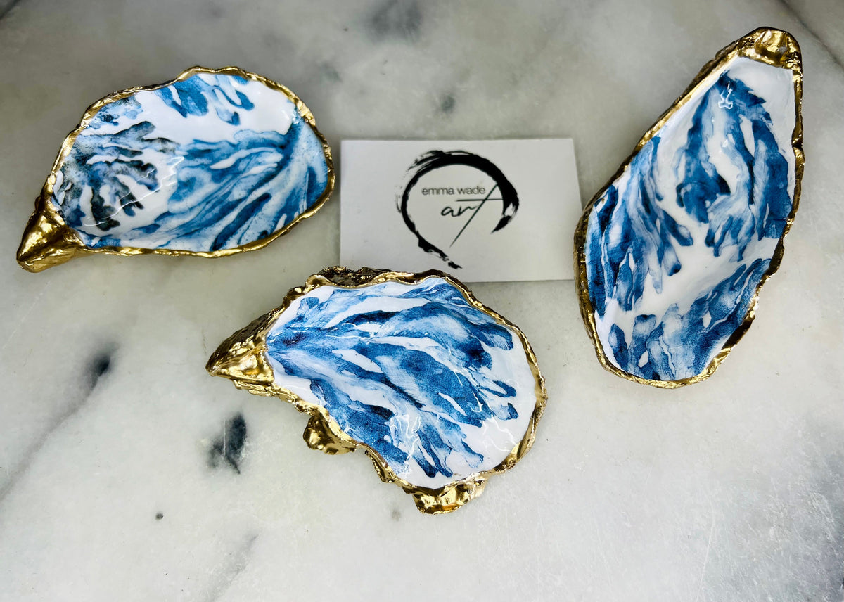 gifts for her, trinket dish, nature lover gift, blue and white gift, hand painted shell ornament, trinket box, coastal gifts, coastal art, home decor, shell decorations, shell decor, seaweed dish, fishing gift for him, bridesmaid gift, EmmawadeART