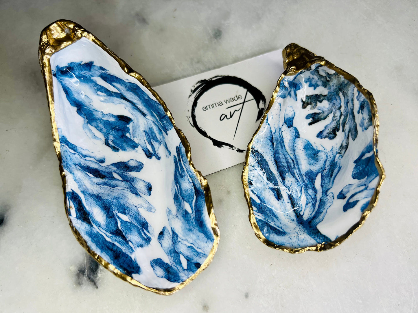 gifts for her, trinket dish, nature lover gift, blue and white gift, hand painted shell ornament, trinket box, coastal gifts, coastal art, home decor, shell decorations, shell decor, seaweed dish, fishing gift for him, bridesmaid gift, EmmawadeART