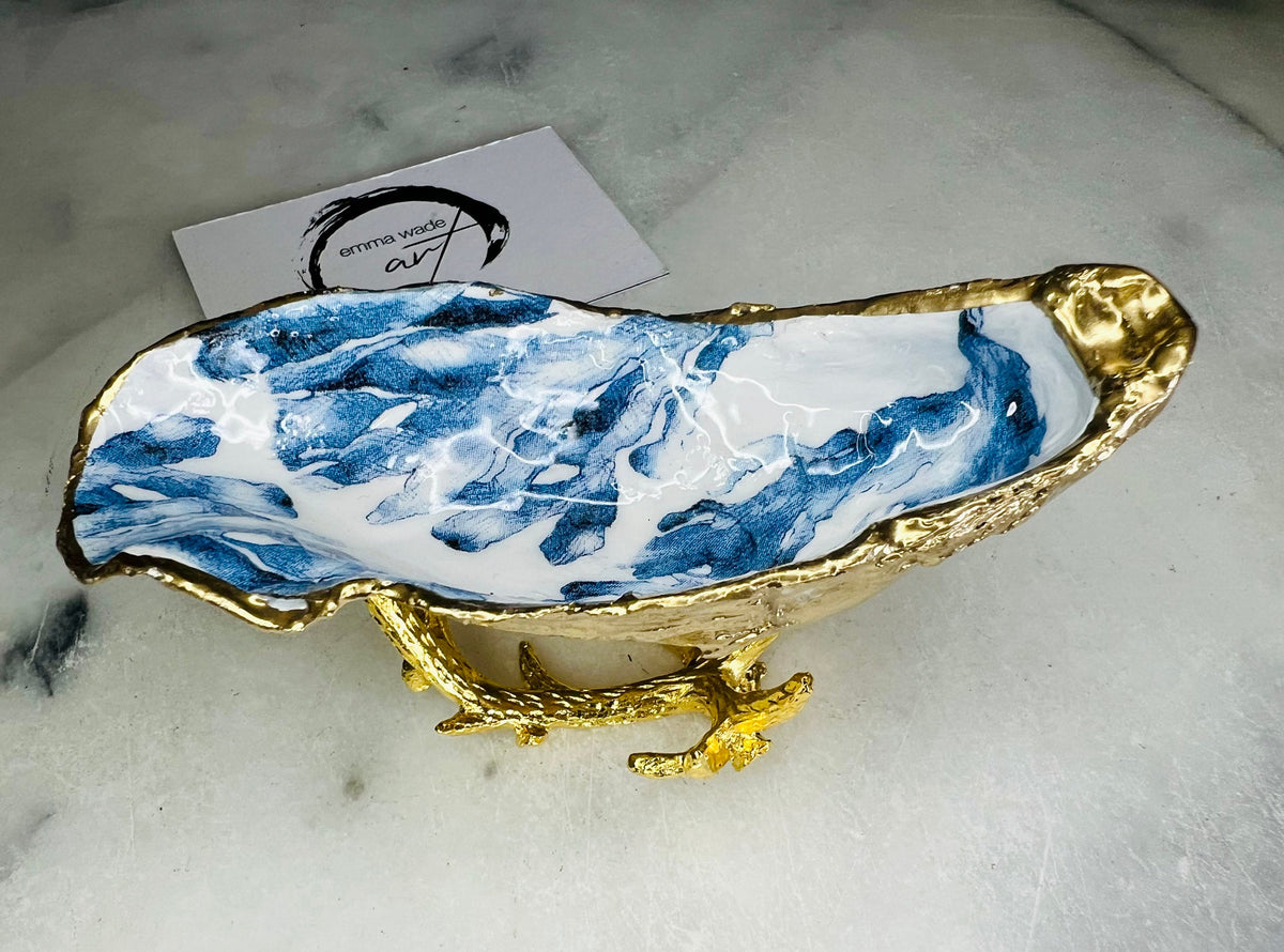 gifts for her, trinket dish, nature lover gift, blue and white gift, hand painted shell ornament, trinket box, coastal gifts, coastal art, home decor, shell decorations, shell decor, seaweed dish, fishing gift for him, bridesmaid gift, EmmawadeART