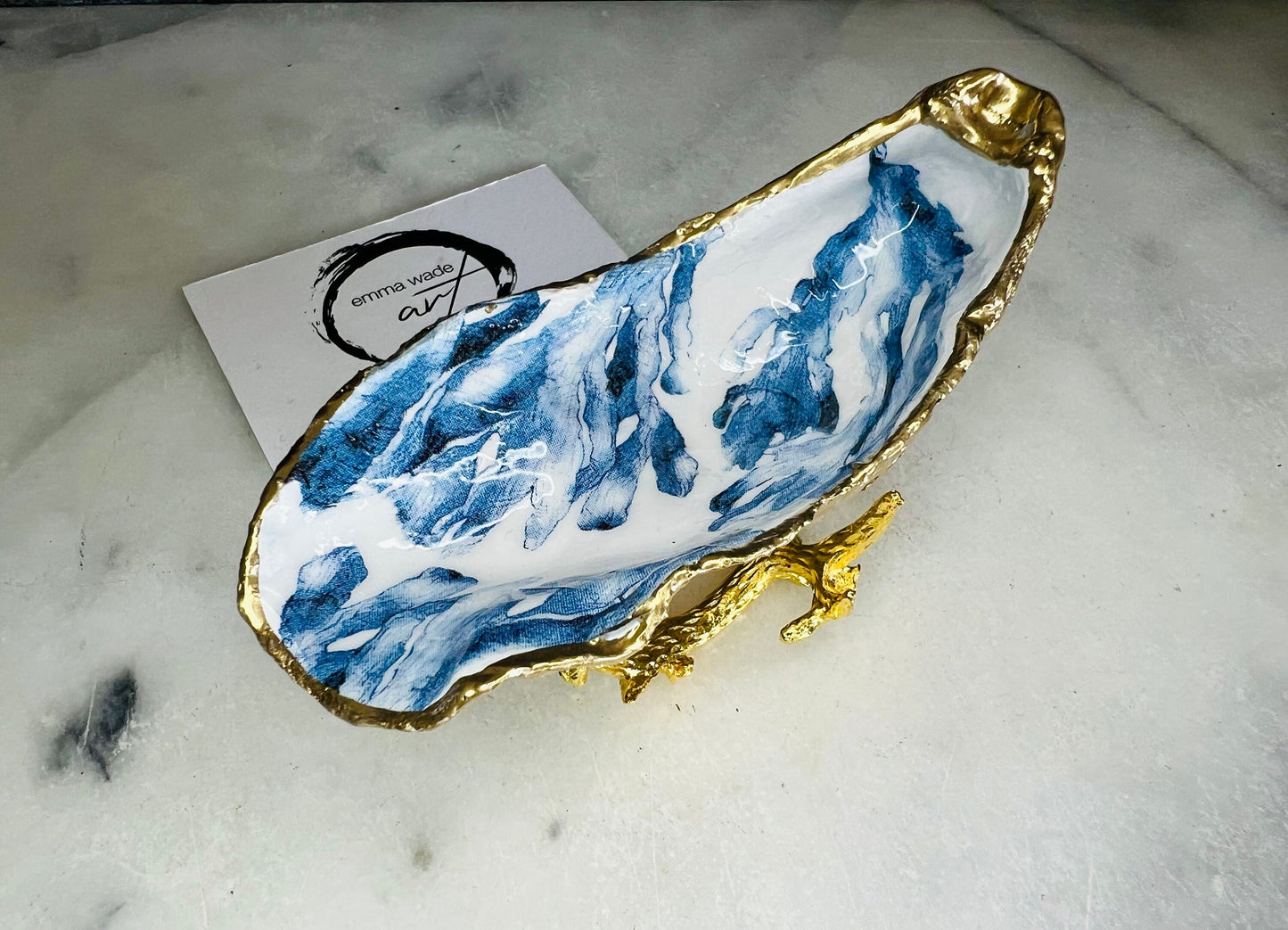 gifts for her, trinket dish, nature lover gift, blue and white gift, hand painted shell ornament, trinket box, coastal gifts, coastal art, home decor, shell decorations, shell decor, seaweed dish, fishing gift for him, bridesmaid gift, EmmawadeART