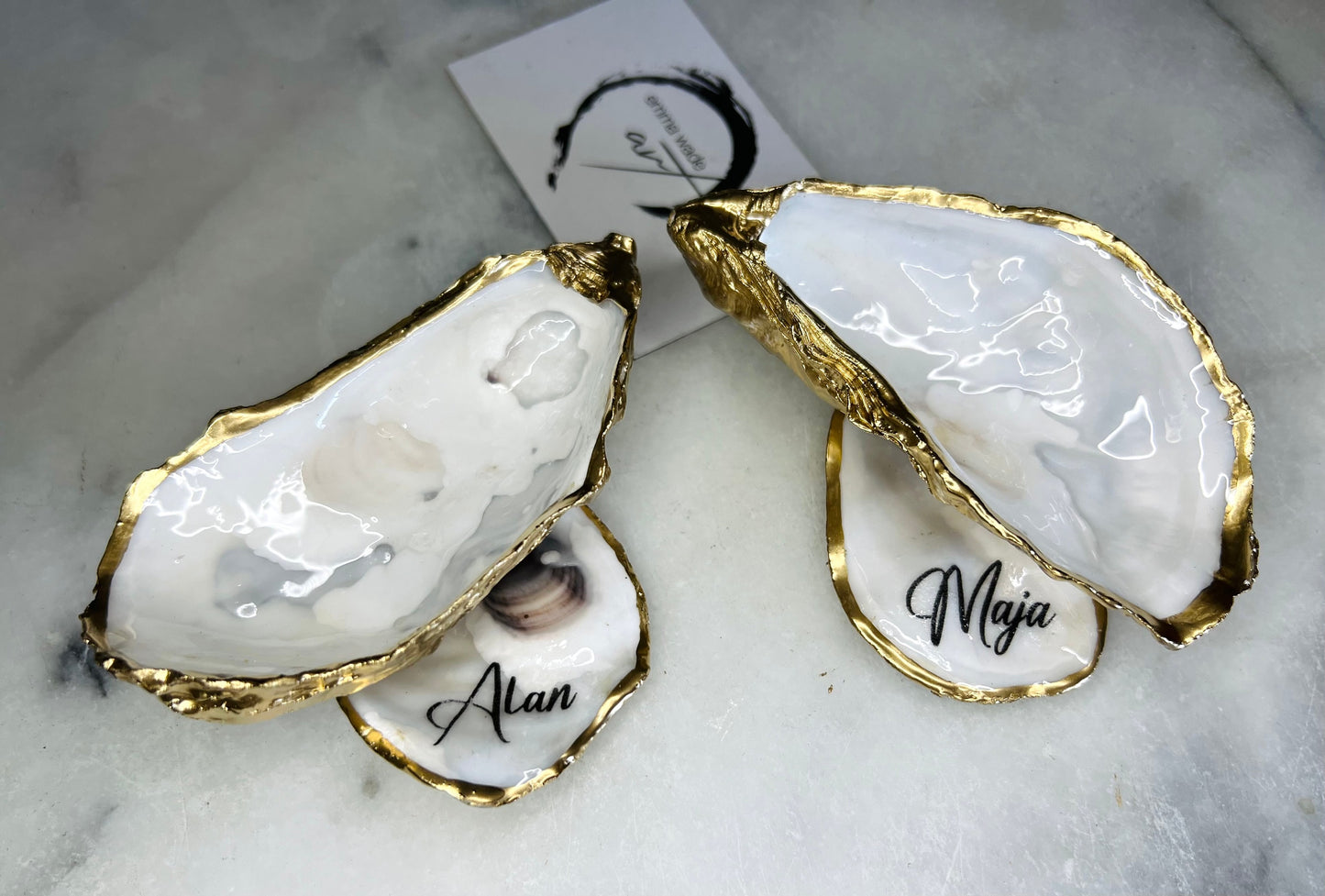 Gold Leaf Oyster Shell Ring Dish: Dorset Pearl Jewelry Ring Holder, Proposal Gift, Personalised