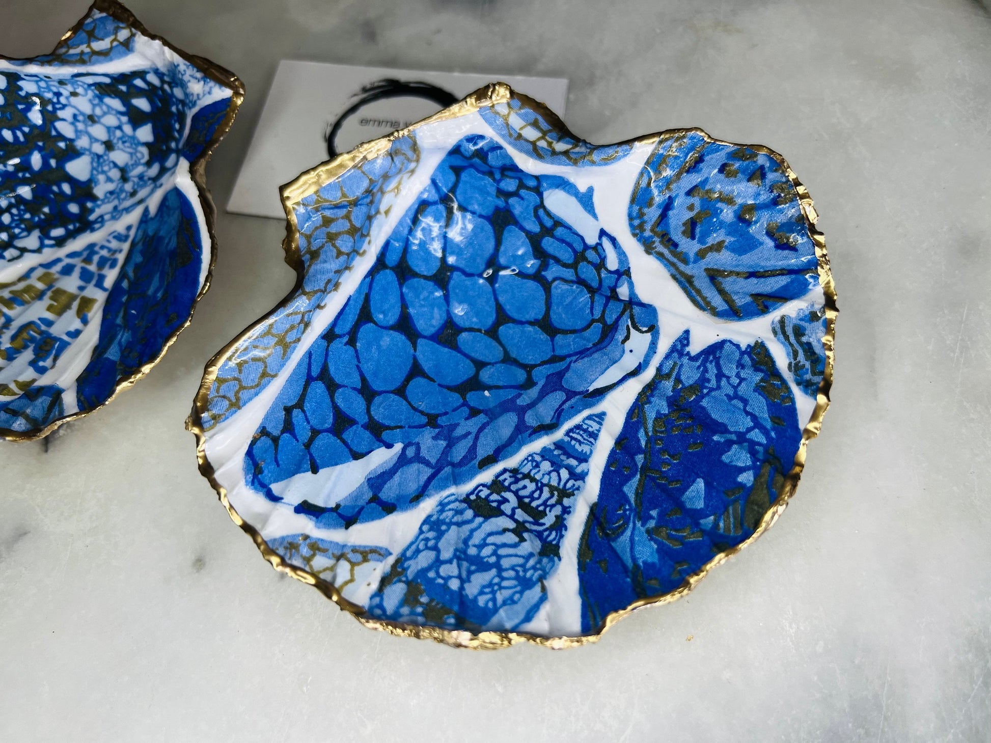 Blue Shells Coquillage Pattern Dorset Shell Scallop Trinket Dish: Dorset Ring Catcher, Coastal Gift Idea, 2 designs available
