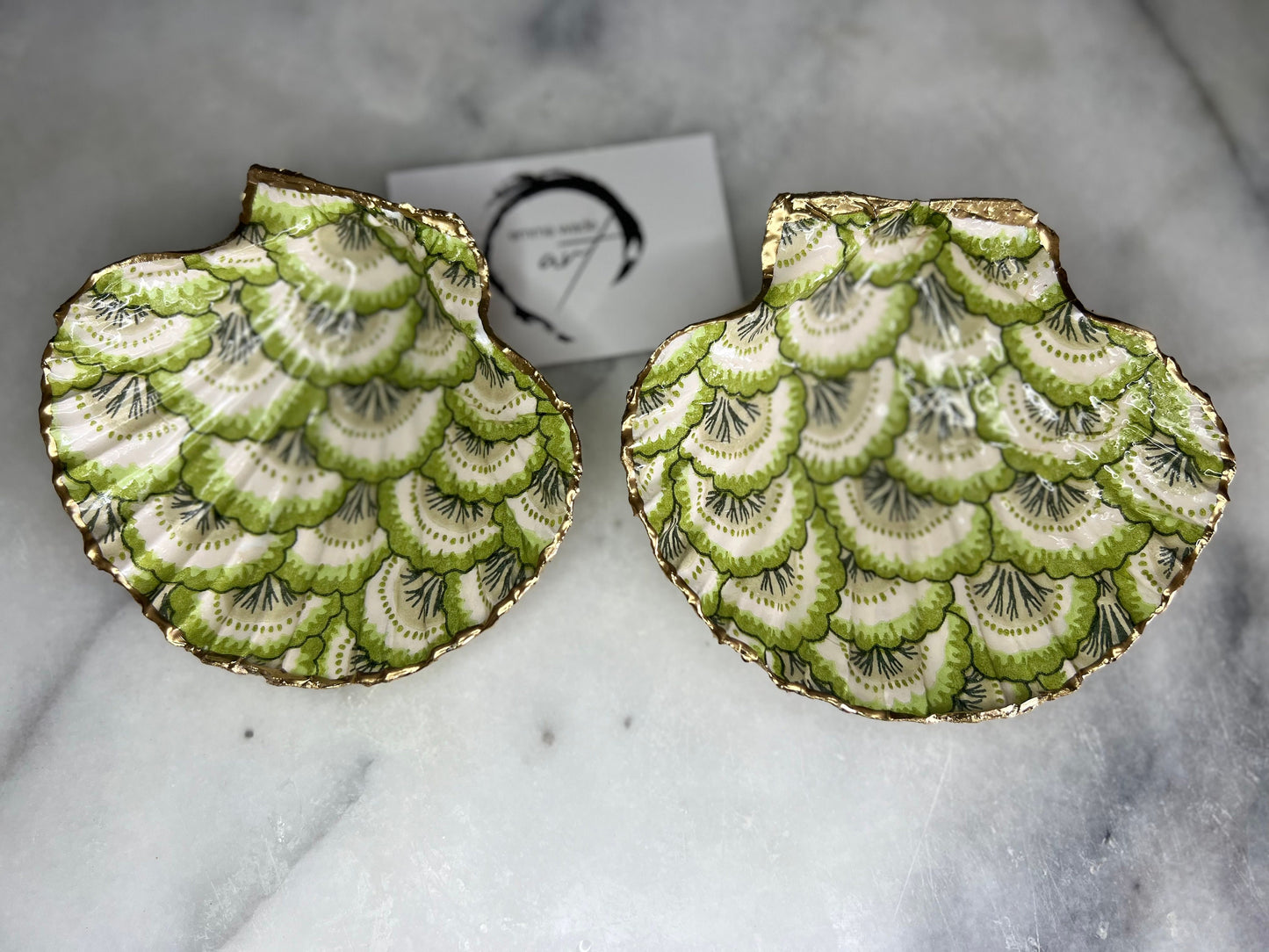 Gifts for her, Gift for him, Wedding gift, decoupaged scallop shell, Ring holder, Shell scallop Jewellery box, Trinket dish, Anniversary gift , Wedding gift ideas, Coastal decor, emmawadeart, Coastal ornament, Pontchartrain green, green dish