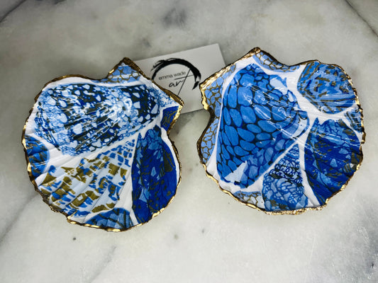 Blue Shells Coquillage Pattern Dorset Shell Scallop Trinket Dish: Dorset Ring Catcher, Coastal Gift Idea, 2 designs available