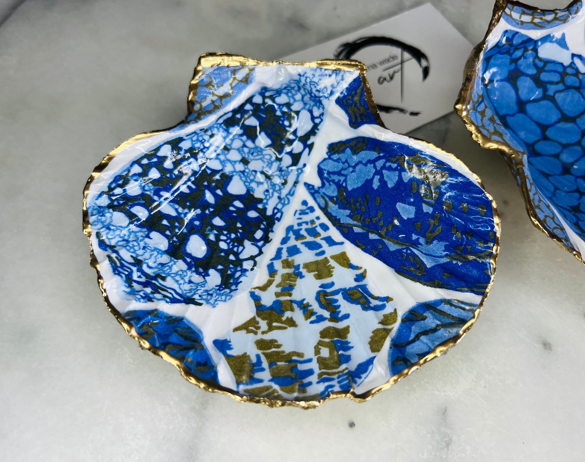 Blue Shells Coquillage Pattern Dorset Shell Scallop Trinket Dish: Dorset Ring Catcher, Coastal Gift Idea, 2 designs available