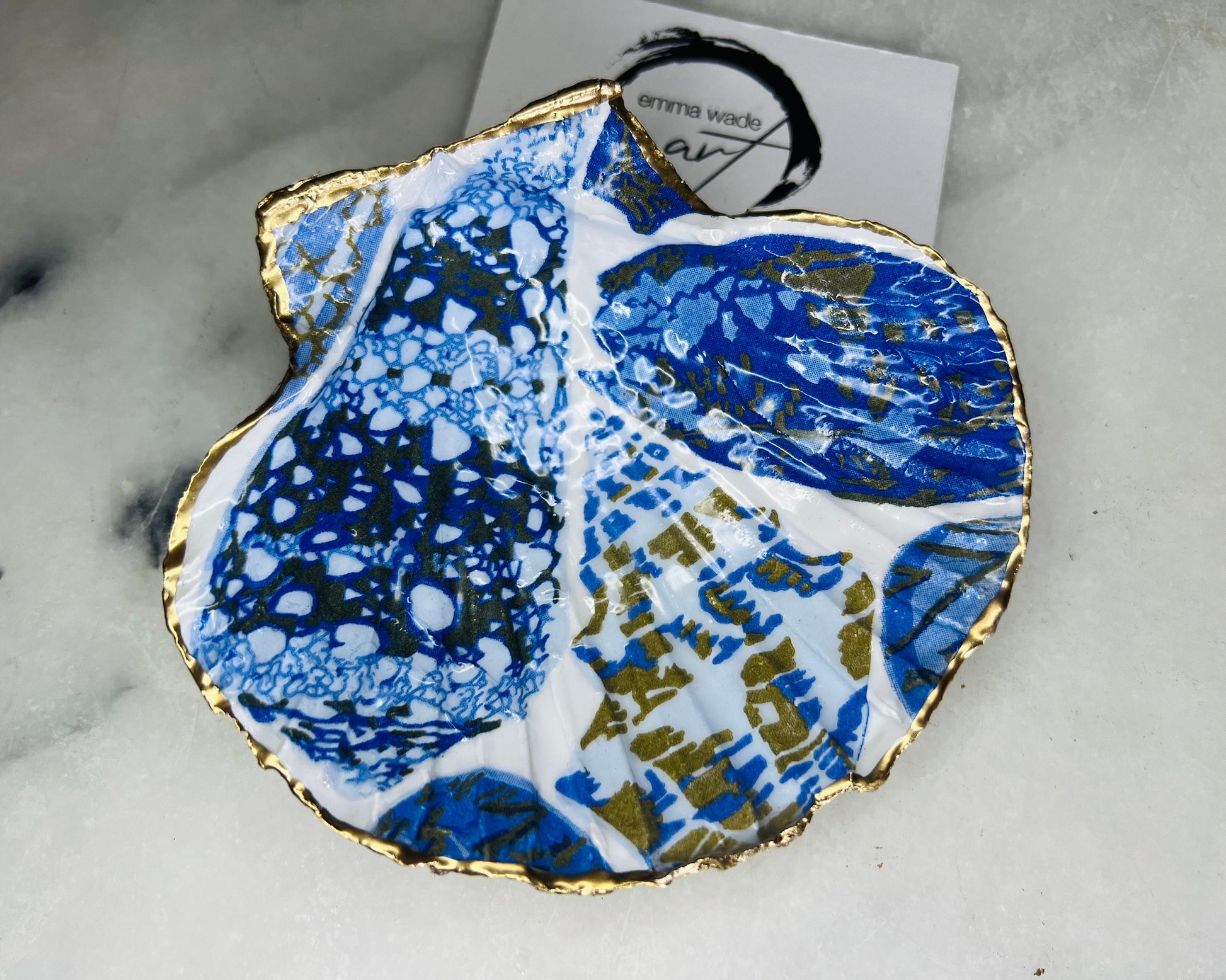 Blue Shells Coquillage Pattern Dorset Shell Scallop Trinket Dish: Dorset Ring Catcher, Coastal Gift Idea, 2 designs available