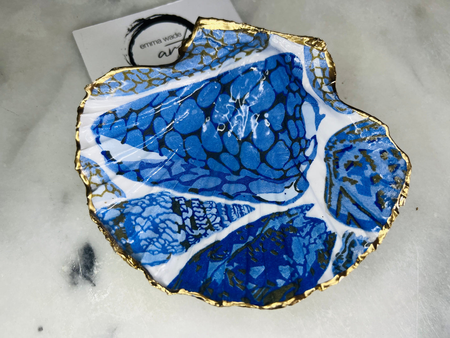 Blue Shells Coquillage Pattern Dorset Shell Scallop Trinket Dish: Dorset Ring Catcher, Coastal Gift Idea, 2 designs available