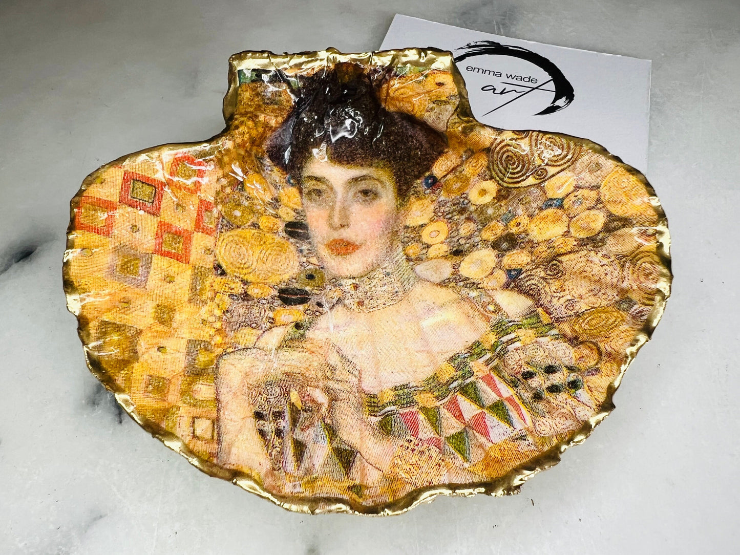 gifts for her, decorated dish, jewelry trinket dish, trinket dish, serving dish, handmade dish, coastal gift, Gustav Klimt gift, coastal gifts, coastal art, home decor, shell decorations, shell decor, gift for mum, gift for him, Gustav klimpt, the kiss, EmmaWadeArt, scallop trinket tray, scallop ring dish, shell ring dish, shell art, coastal decor, coastal shell ornament, shell art, gift for her, gift for him, ring bearer dish, coastal wedding gift, anniversary gift, gold gilded dish, resin dish