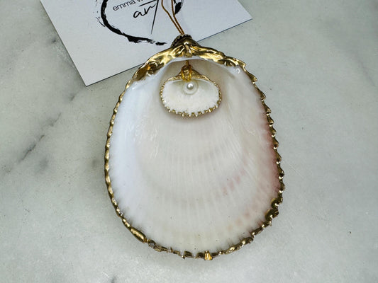 gloss finish cockle shell ornament, Swarovski pearl cockle shell decoration, gold leaf gilded shell hanging ornament, coastal Christmas tree decoration, handmade Dorset cockle shell ornament, oyster and cockle shell jewellery trinket dish, pearl anniversary shell gift, coastal home décor ornament, gilded shell Christmas bauble, handmade coastal wedding gift, UK artisan seashell decoration, sustainable seashell ornament, gold gilded cockle shell keepsake, coastal pearl ornament UK