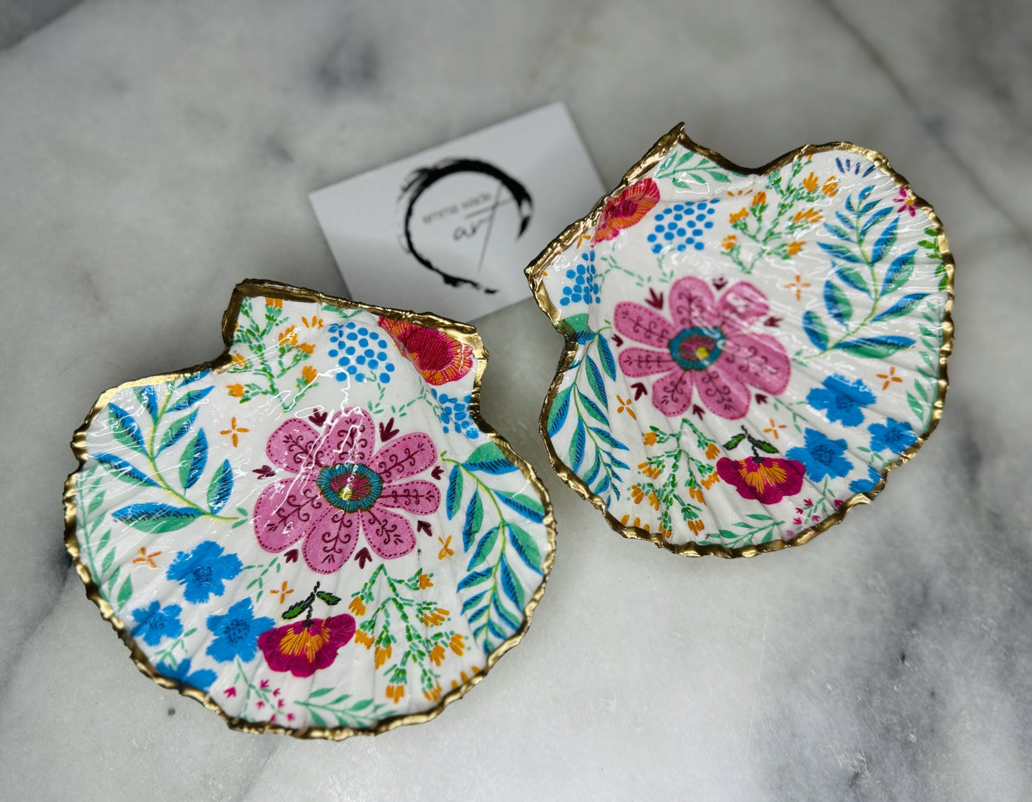 pink flamingo gift, flowers art, Decoupage scallop, shell trinket dish, jewellery shell dish, gift for her, ring carrier dish, coastal decor, shell Decor, flower scallop dish, nature lover gift, coastal gift, gift for her, decorated dish, jewelry trinket dish, decoupage scallop shell, coastal decor by EmmaWadeART, ocean jewelry dish, ocean decor, shell trinket tray, scallop trinket tray, shell art, handmade trinket dish, gold gilded dish, proposal dish, ring dish display, ring bearer dish