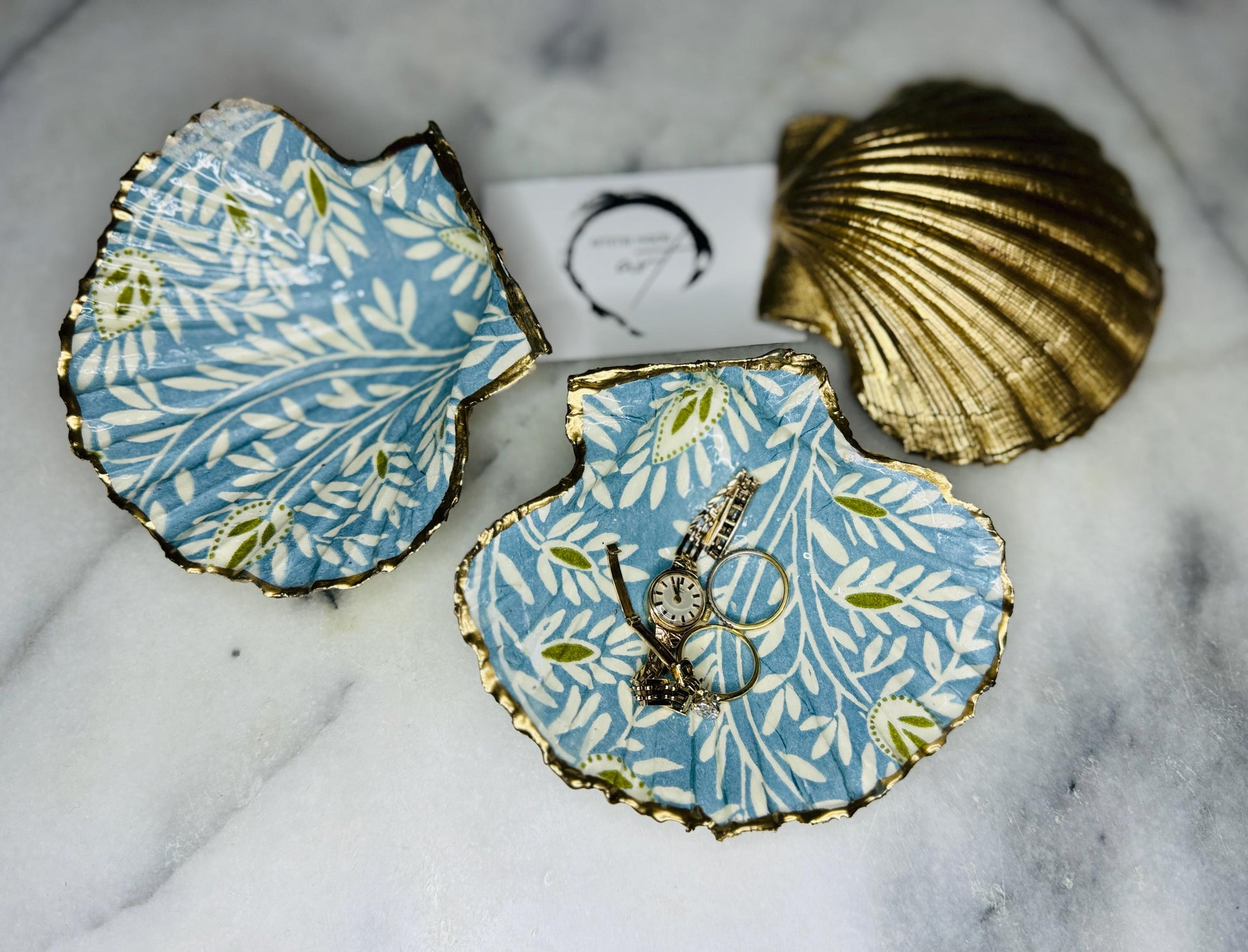 Gift for her, Gift for him, nature lover gift, gardeners gift, Samsura blue dish, Trinket dish, jewellery dish, Anniversary gift, Wedding gift ideas, Uk Coastal shell decor, Coastal gift, Christmas gift idea, nature gift, EmmaWadeART, decoupage shell