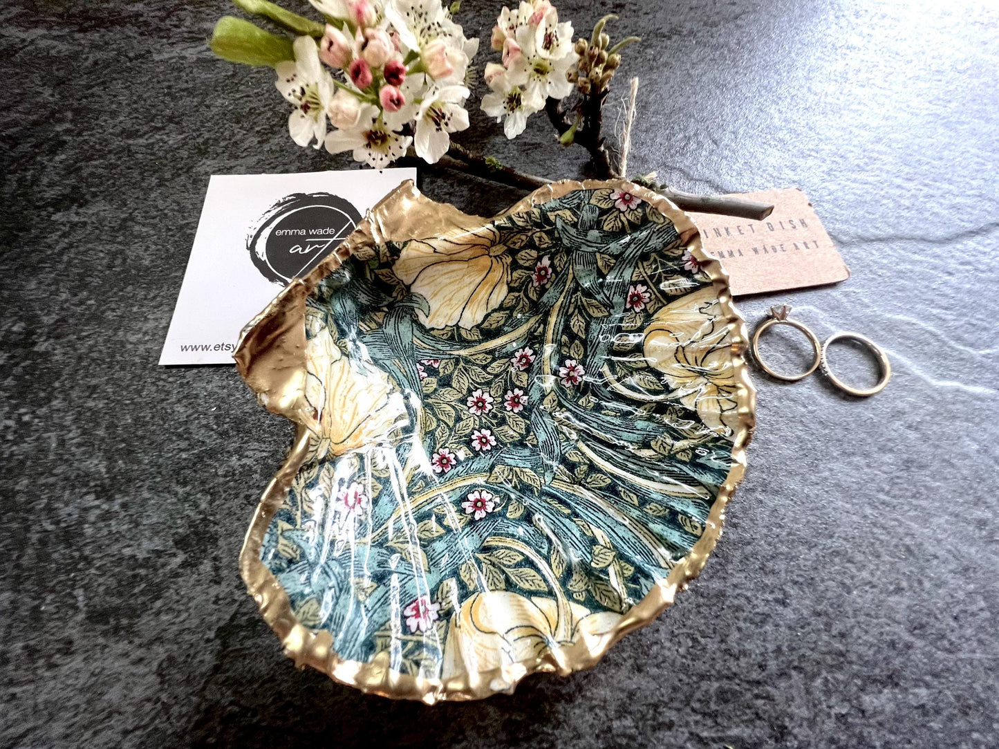 Gift for her, Gift for him, decoupaged scallop shell, Ring dish, Shell scallop Jewellery box, Trinket Dish, scallop jewelry dish, william morris shell gift, Wedding gift ideas, Coastal decor, Coastal gift, EmmaWadeArt, Pimpernel gift, gift for her, gardeners gift, trinket shell dish, serving dishes, shell ornament, William Morris gift, coastal decor, coastal art, nature lover gift, William Morris Willow jewelry trinket dish, handmade shell dish, clcoastal art, home decor, shell decoration