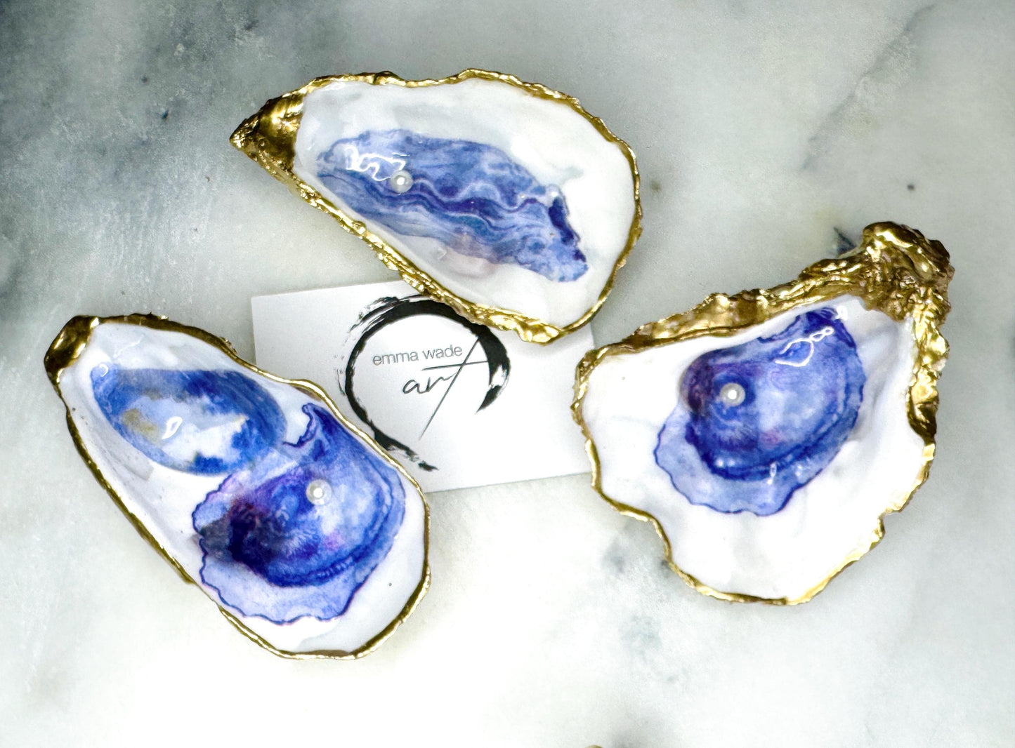 Watercolour Oyster Trinket Dish with Inset  Pearl, Gold Leaf Ring Holder, Coastal Shell Dish, Dorset Shell Decor, colour available