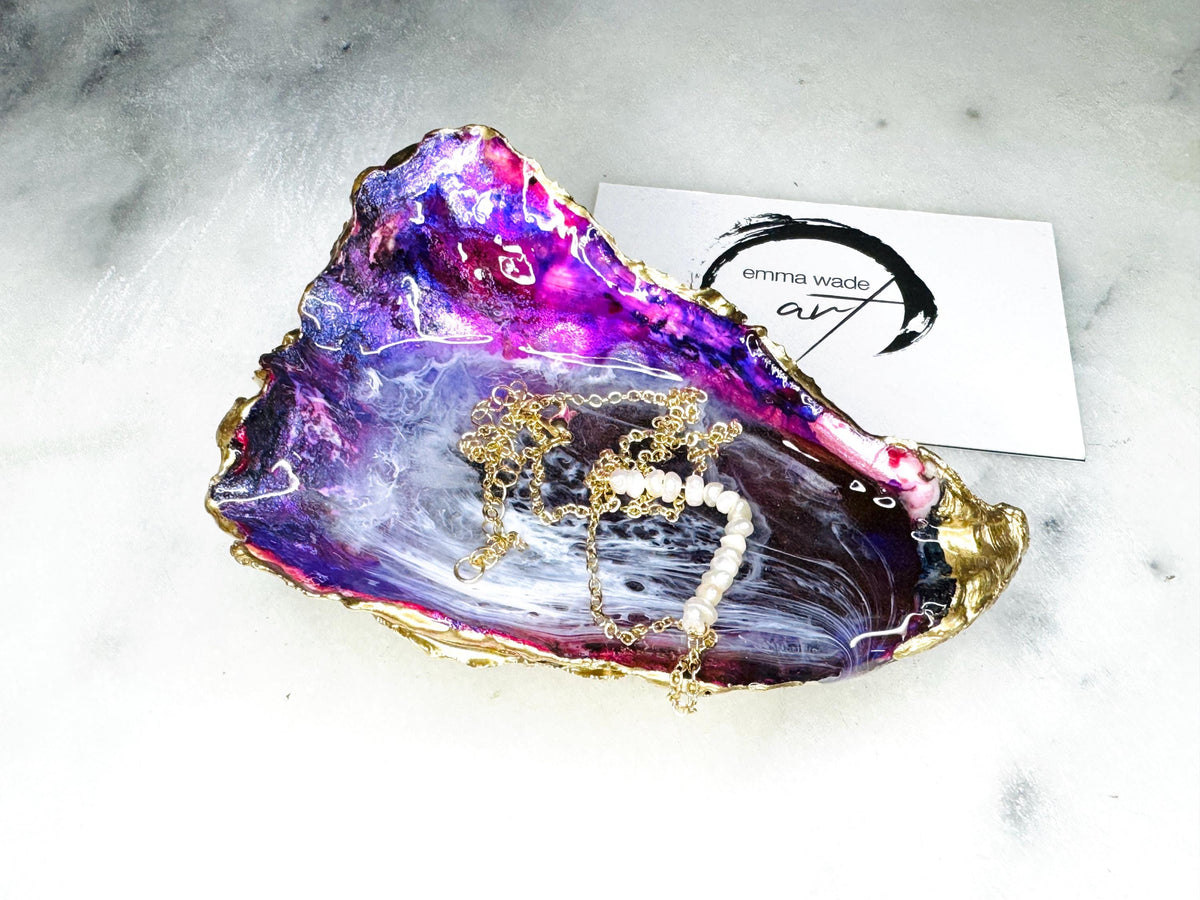 gifts for her, purple shell Ornament, trinket dish, ocean shell gift, blue handmade dish, shell ornament, trinket box, purple waves, coastal gifts, coastal decor, home decor, purple gift, shell decor, valentines gift, Mothers Day gift, EmmaWadeART
