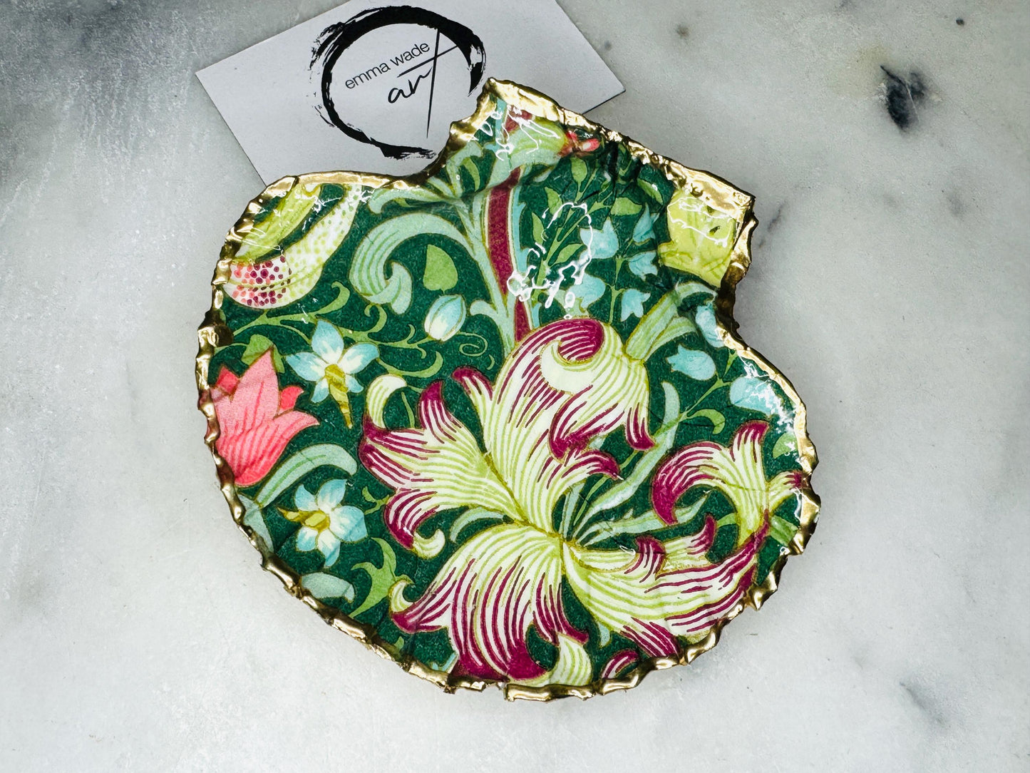 William Morris Golden Lily Scallop Shell Dish | Hand Gilded Coastal Trinket Tray | Luxury Jewellery Holder