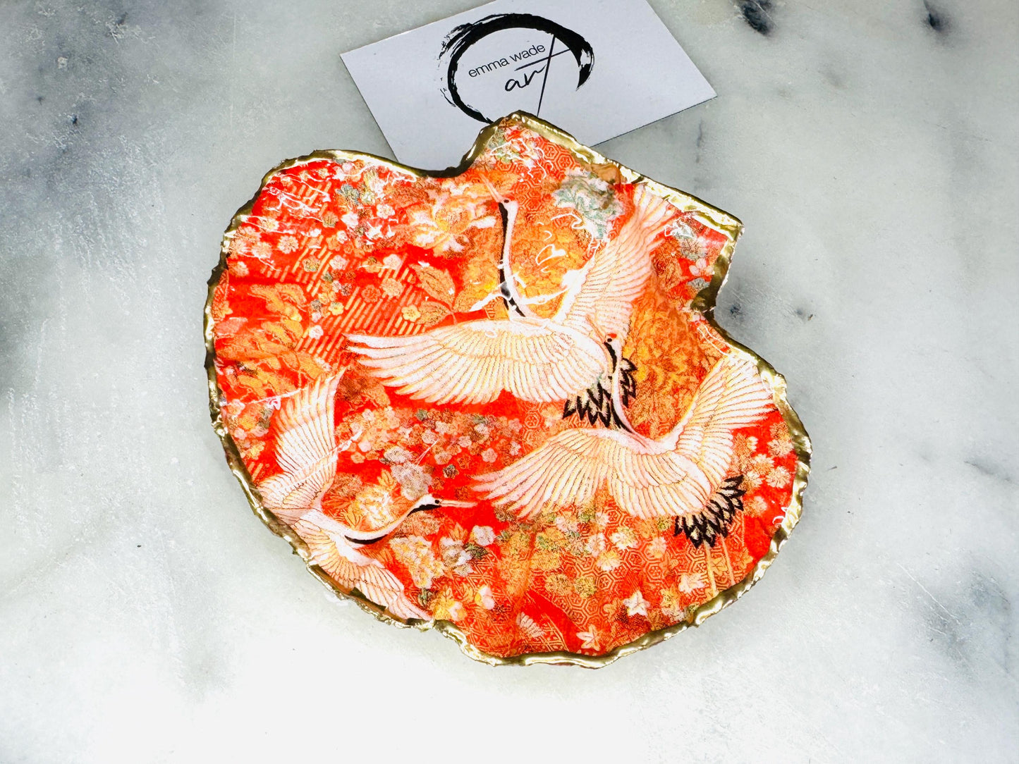Gift for her, nature lover gift, flamingo gift, trinket scallop dish, coastal decor, coastal gift, shell jewellery dish, bird lover gift, kimono gift, gift for him, Wedding gift, decoupage scallop dish, wedding favours, gardeners gift, Japanese gift
